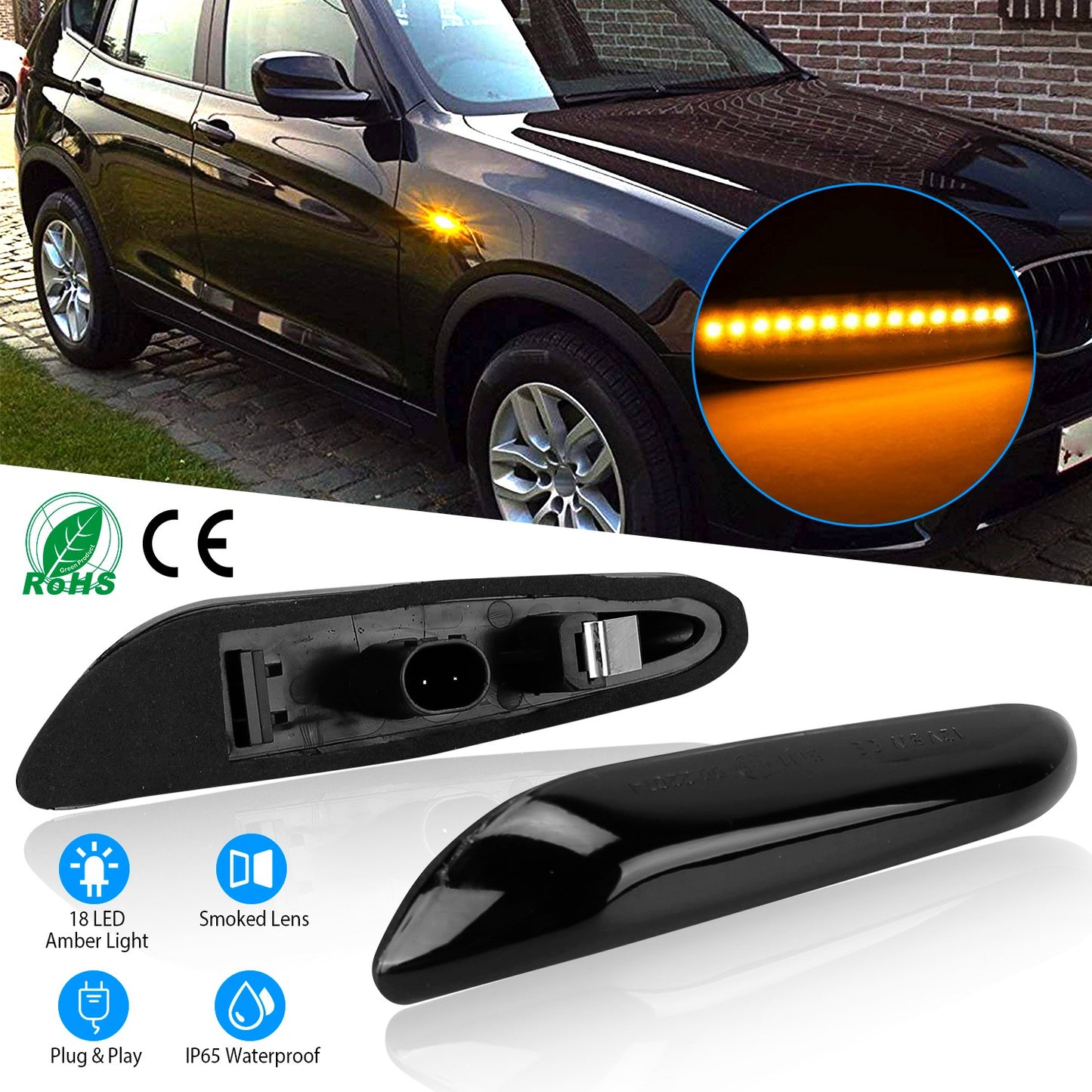Dynamic LED Side Marker Lights for BMW 1 3 5 Series E60-E93