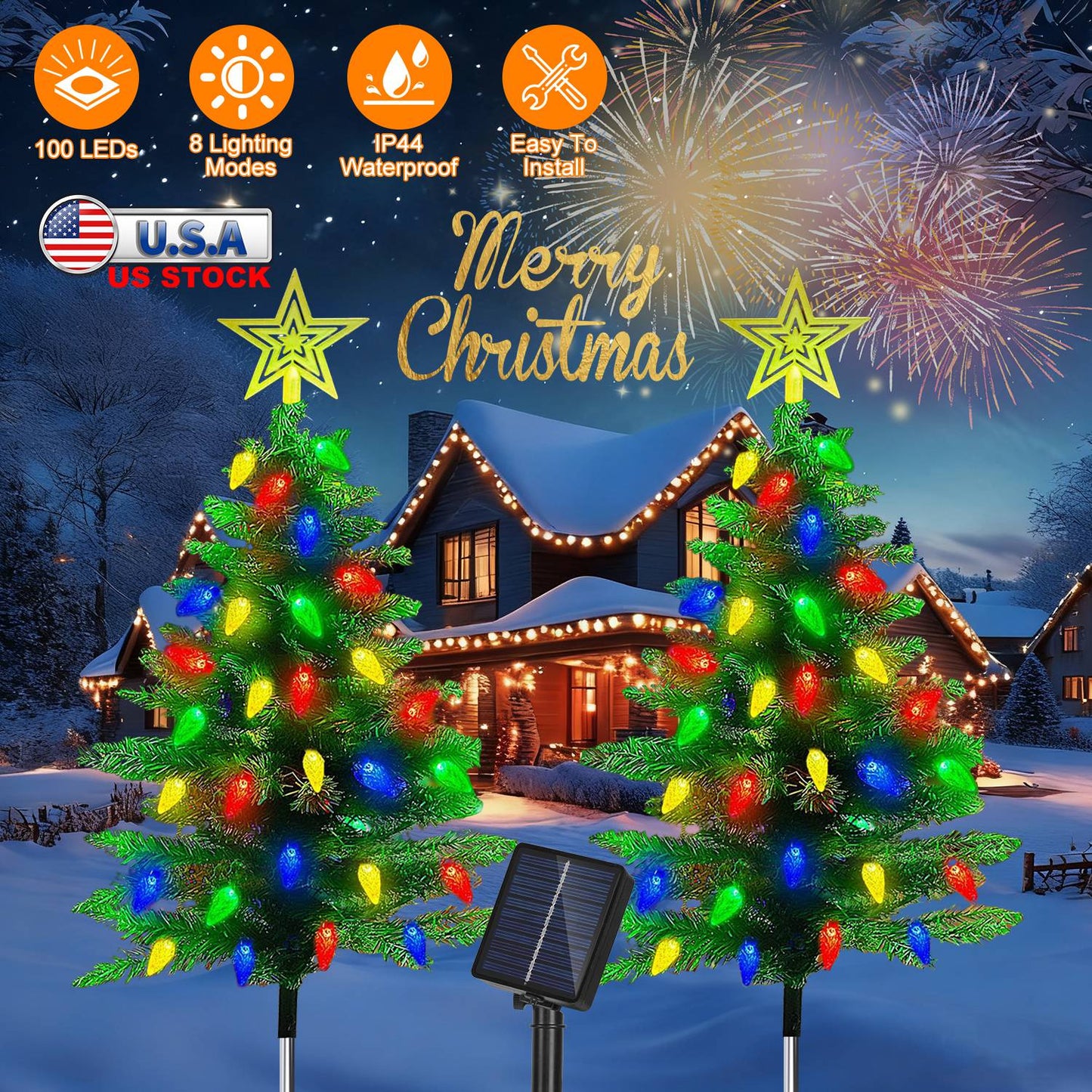 Solar Christmas Tree Pathway Lights with 100 LED & 8 Modes