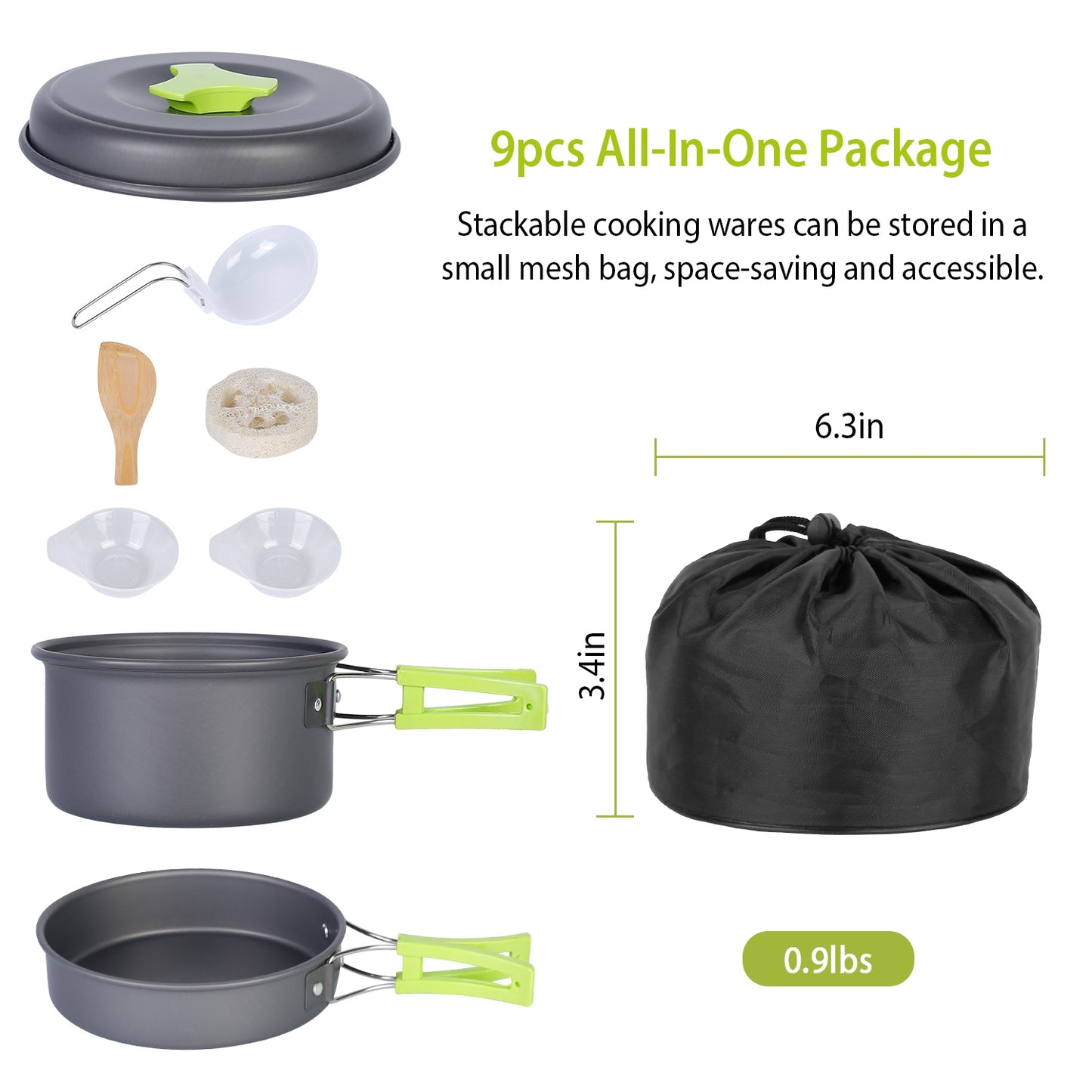 Camping Cookware Set 9-Piece Aluminum Pot Pan Kit for Hiking