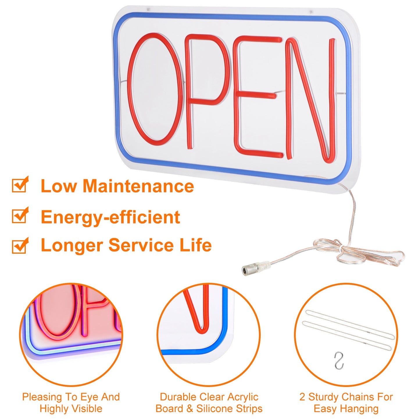 LED Open Sign 16.5x9.1in with 11 Brightness Levels