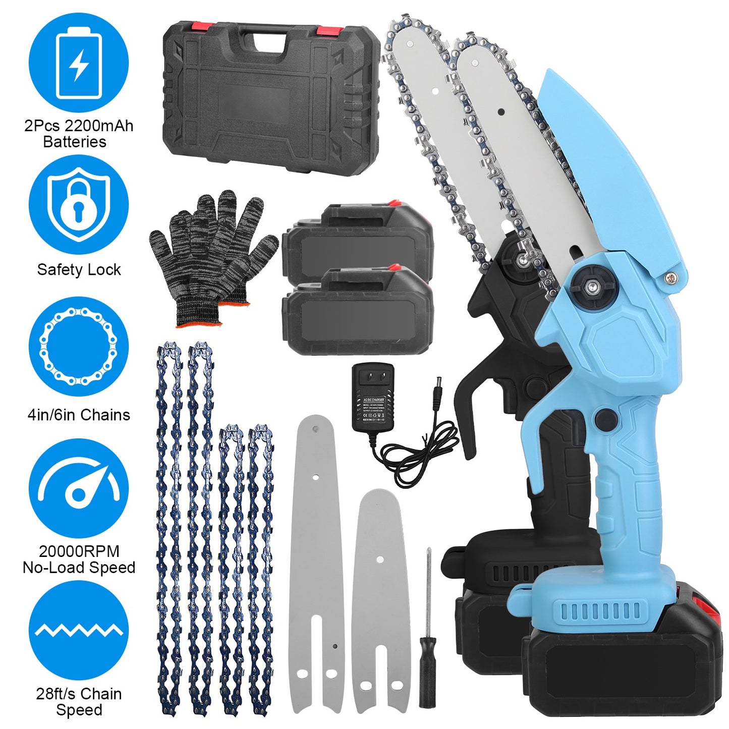 Mini Chainsaw Cordless Electric with 4in & 6in Chains