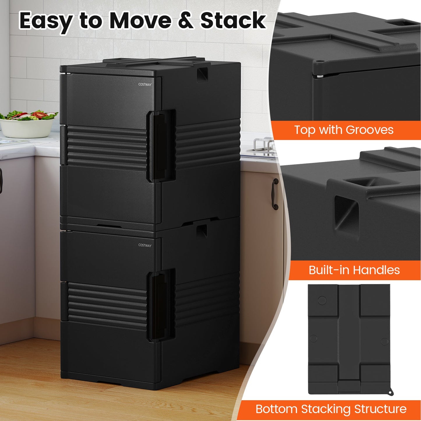 91 Qt Insulated Food Pan Carrier with Door Shafts-Black
