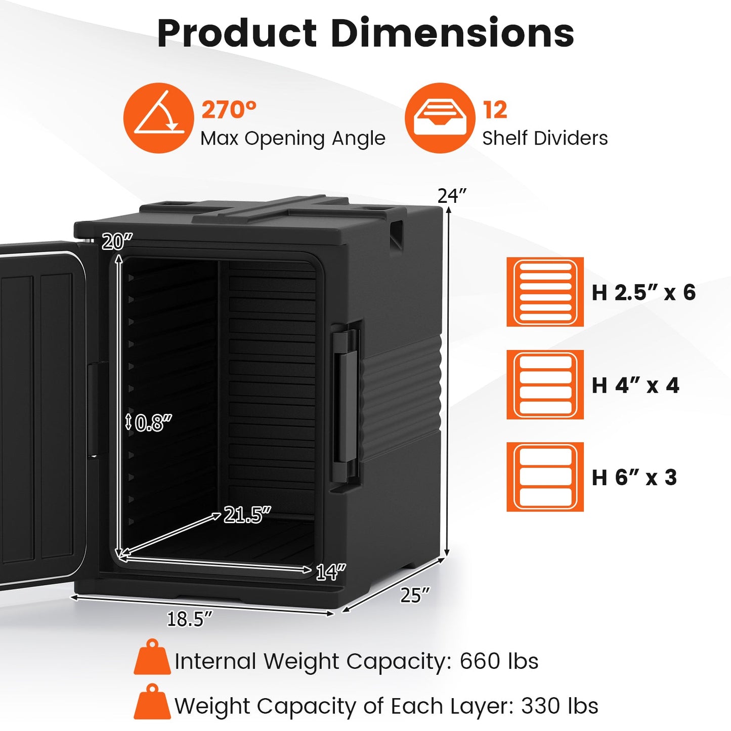 91 Qt Insulated Food Pan Carrier with Door Shafts-Black