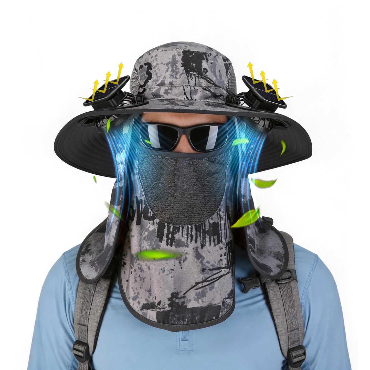 Solar Fan Hat with UPF50+ Sun Protection and Neck Flap