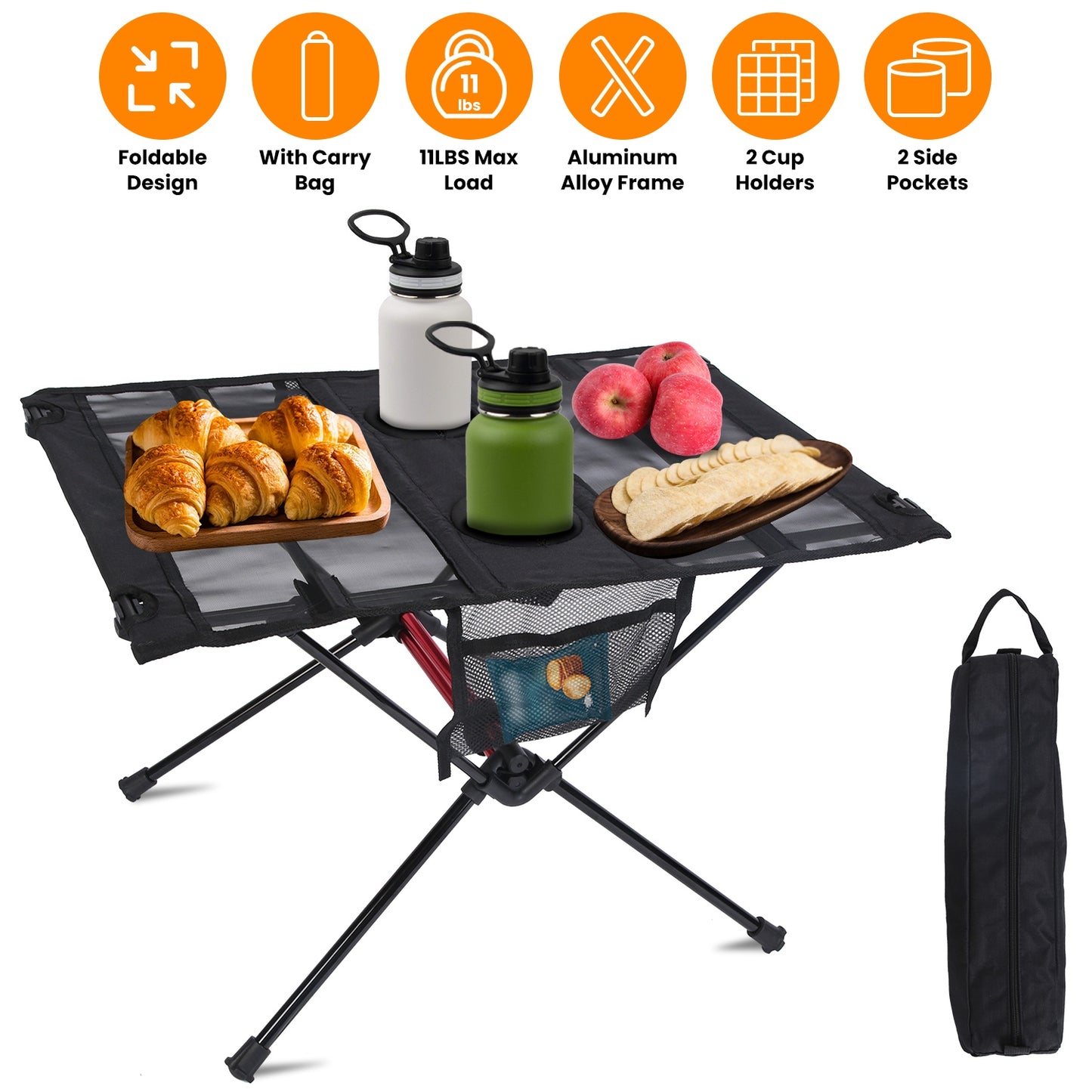Folding Camping Table with Cup Holders & Carry Bag