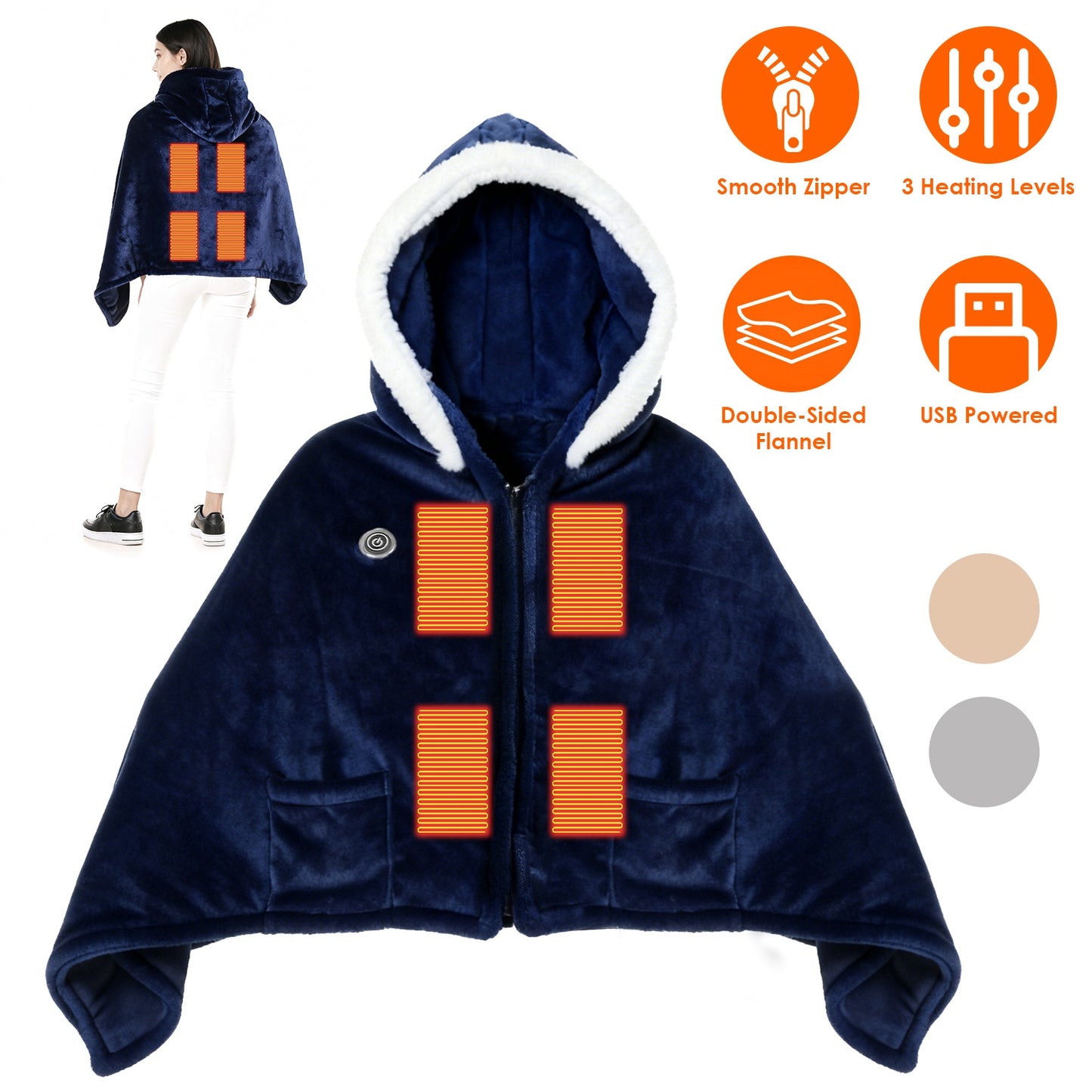 Wearable Heated Blanket with 8 Heating Zones & 3 Temperature Levels