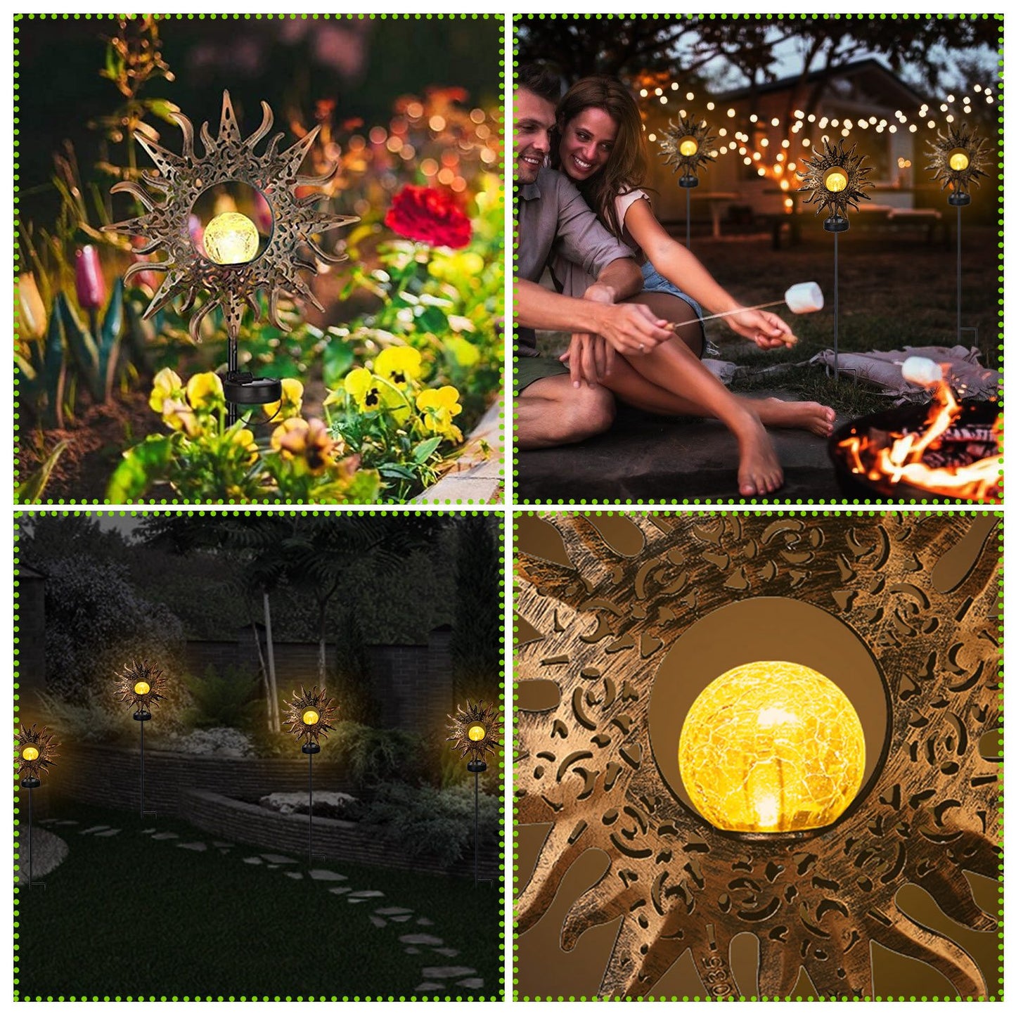 Solar Moon Star Garden Stake Light with Crackle Glass Globe