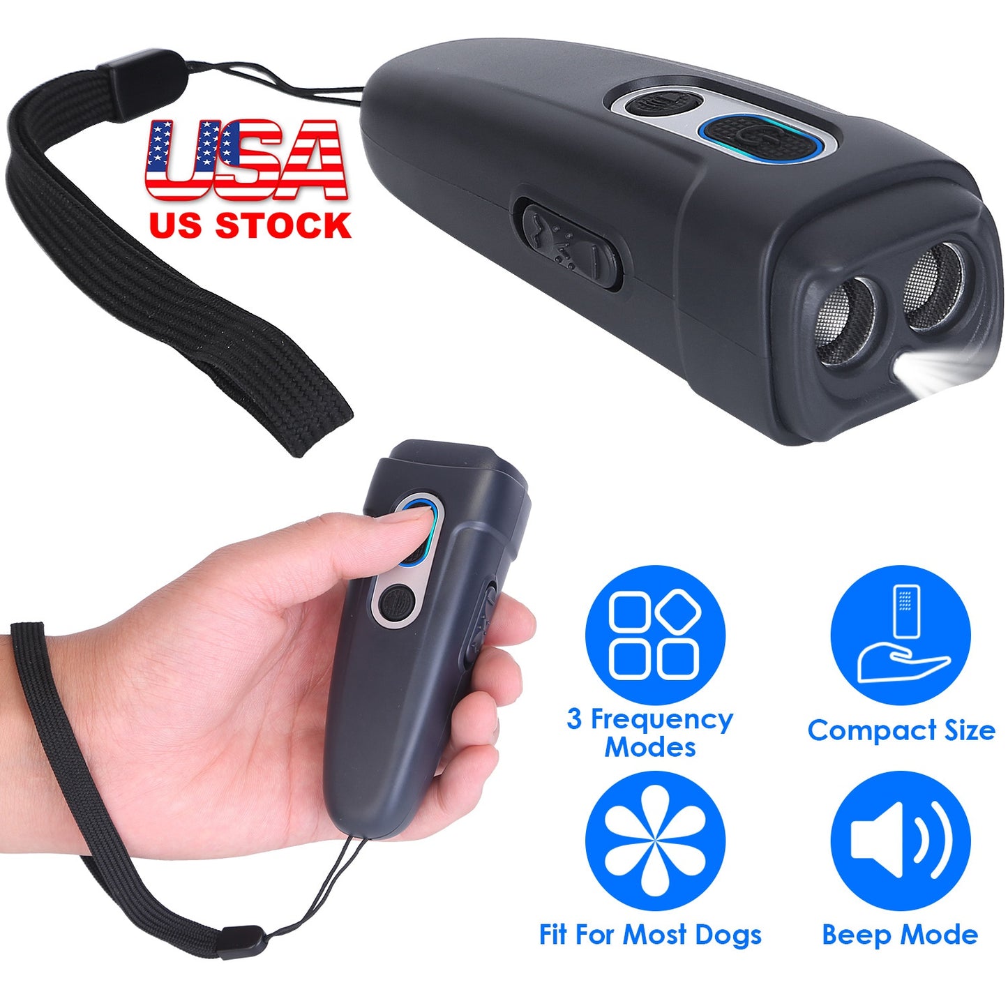 Ultrasonic Dog Barking Deterrent with LED Flashlight