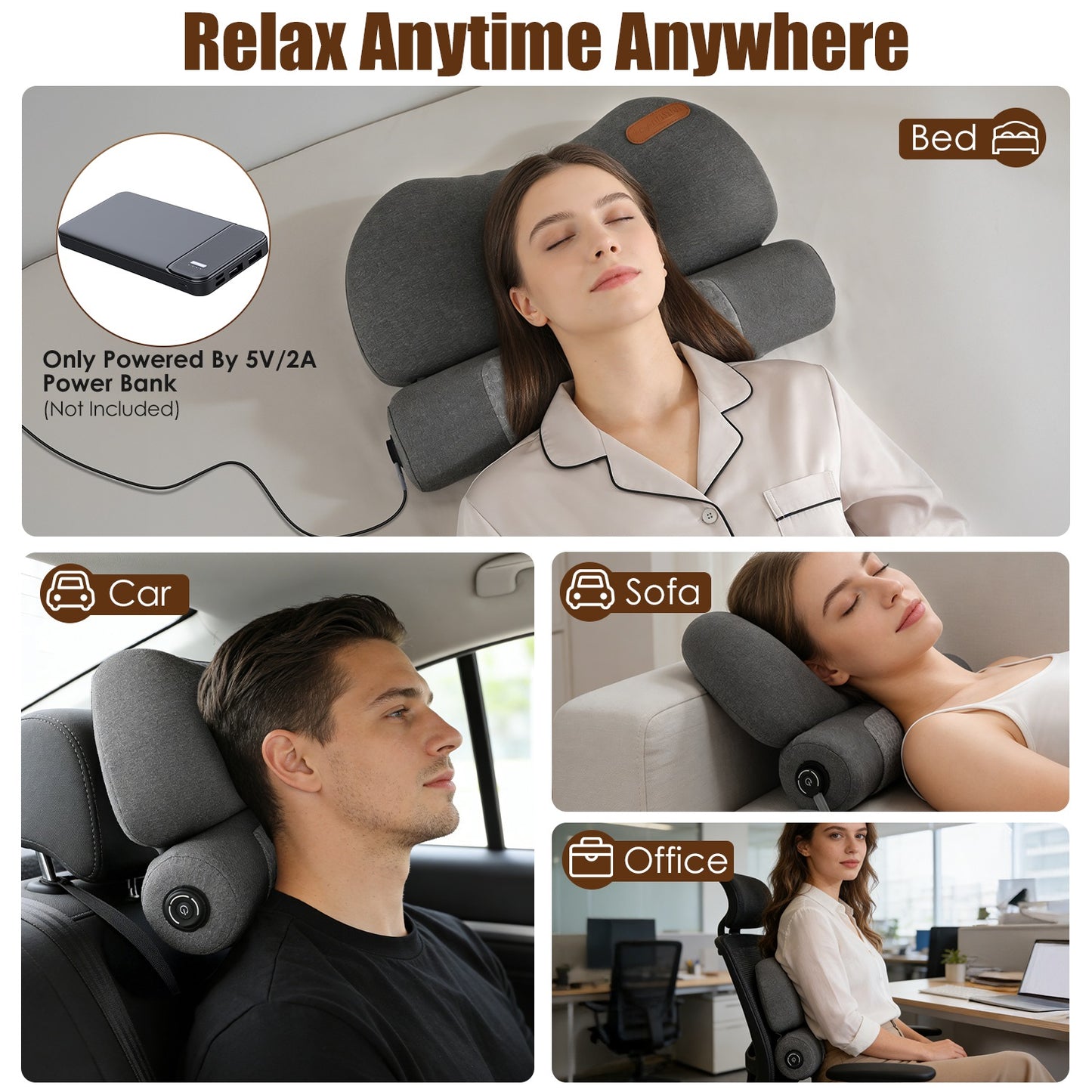 Heated Memory Foam Neck Pillow with 3-Level Heat Therapy