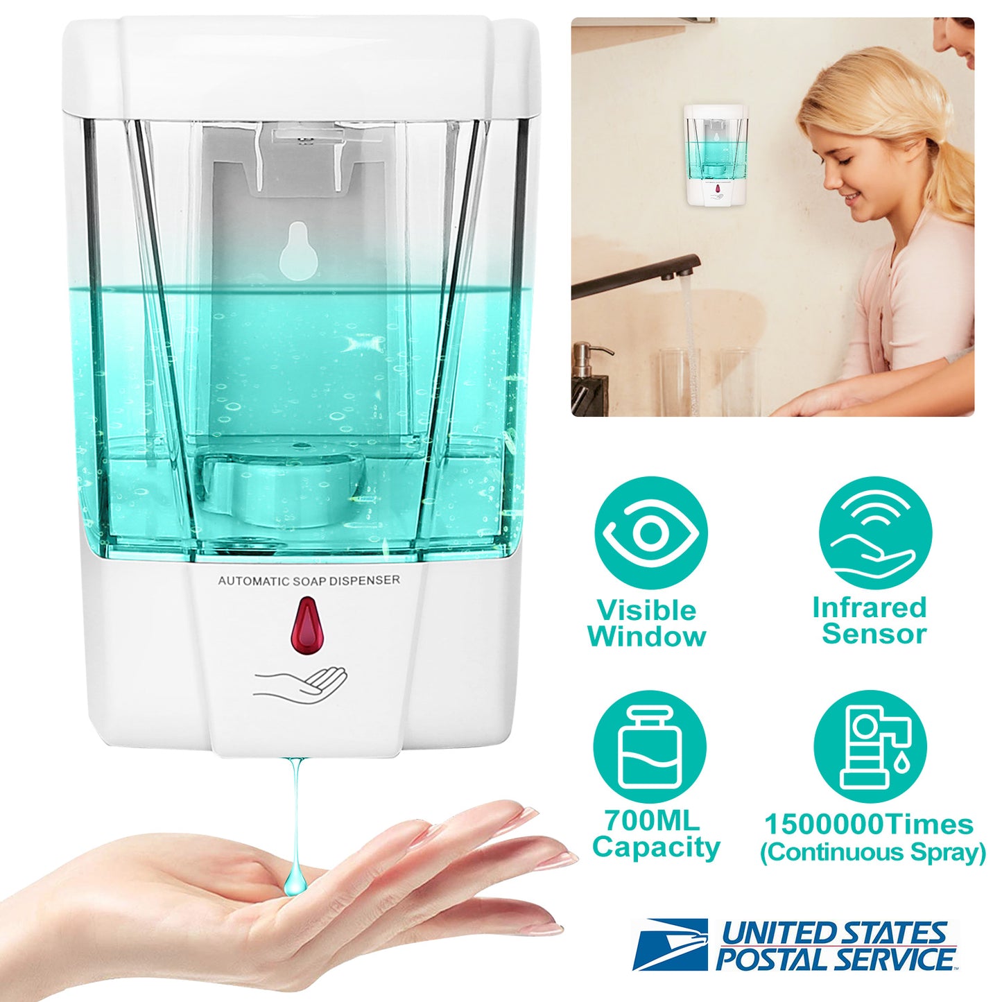 Automatic Soap Dispenser 700ML Wall Mounted Touchless Sensor