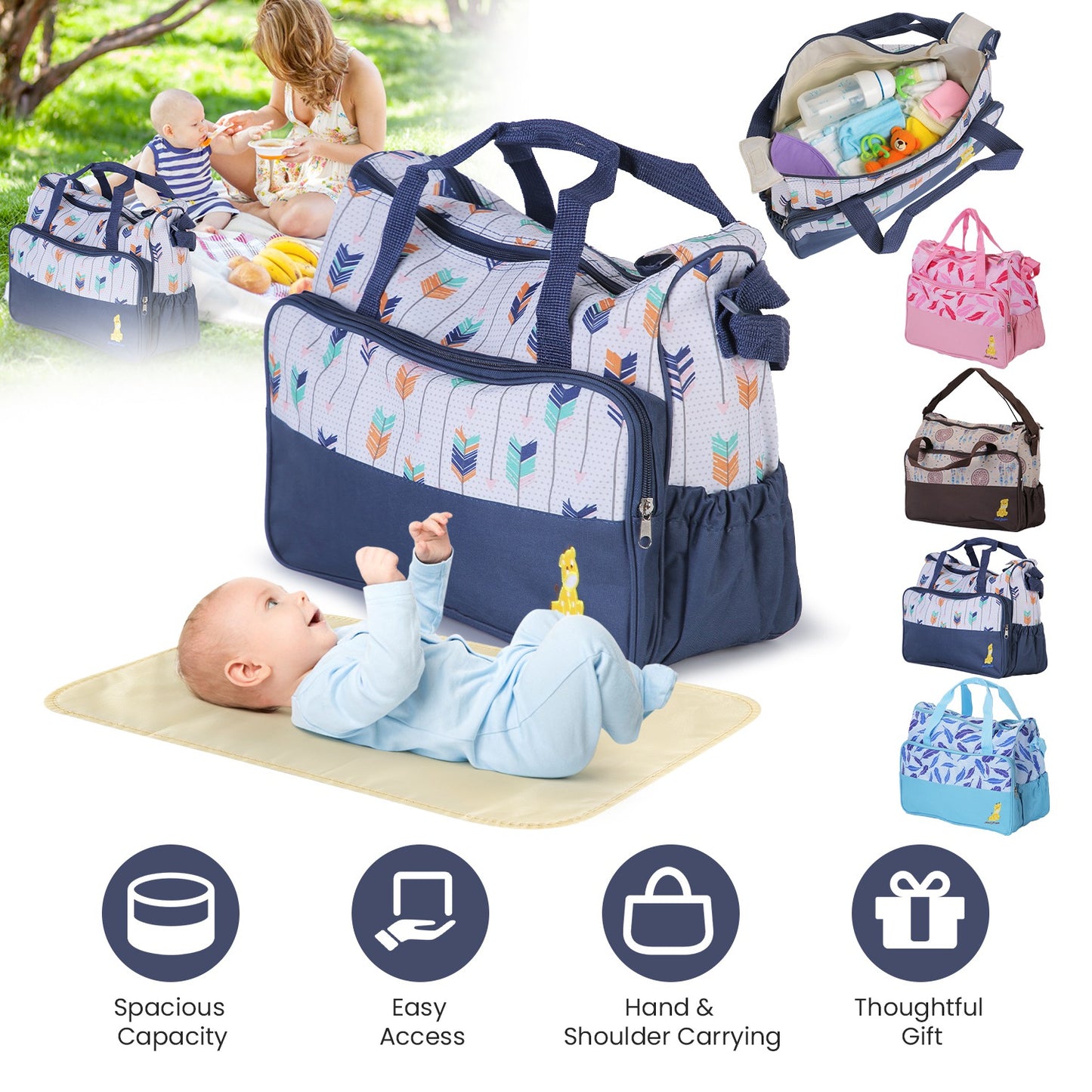 5-Piece Diaper Bag Set with Bottle Bag and Changing Pad