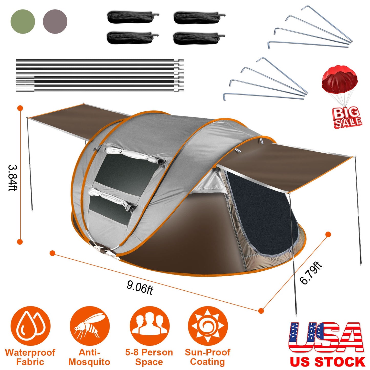 Pop Up Tent 5-8 Person Instant Setup Waterproof Camping Tent