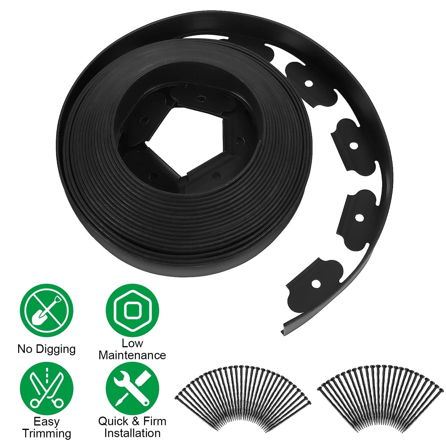 Plastic Garden Edging Kit 100FT with 90 Spikes No-Dig Border