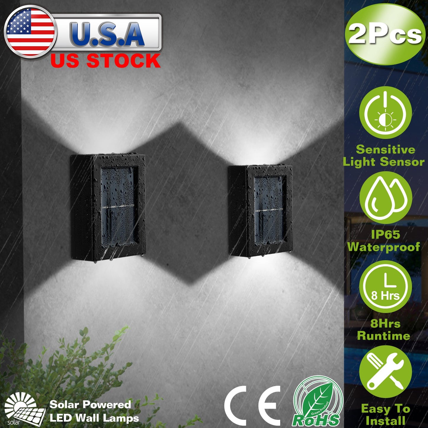 Solar Deck Lights Outdoor - 2 Pack Waterproof LED Fence Lamps