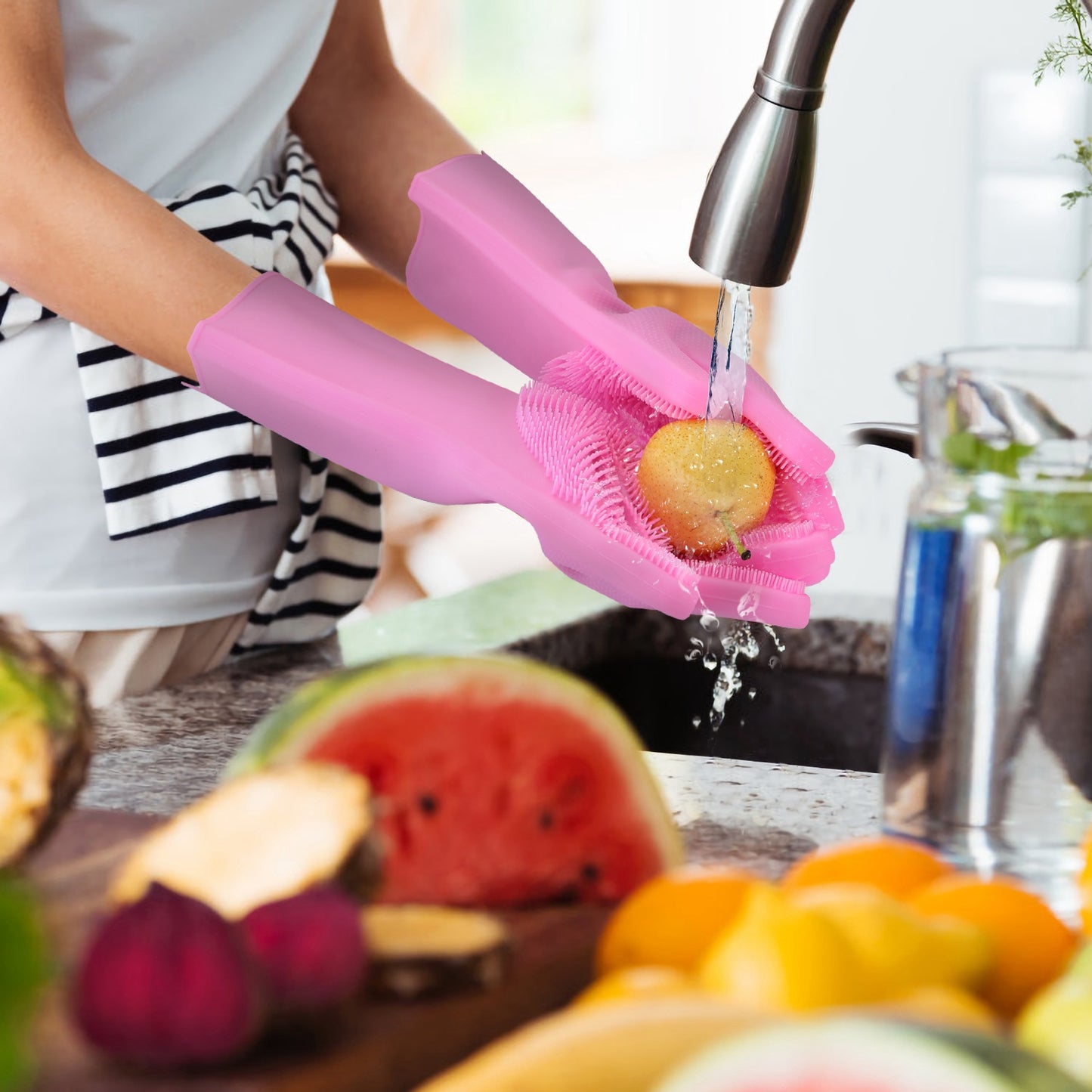 Silicone Dishwashing Gloves with Scrubbing Bristles