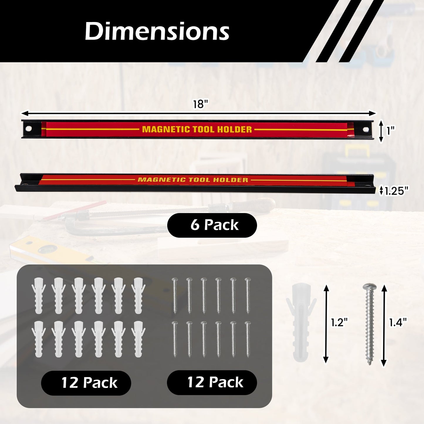 18 Inch Magnetic Tool Holder Strip with Mounting Screws