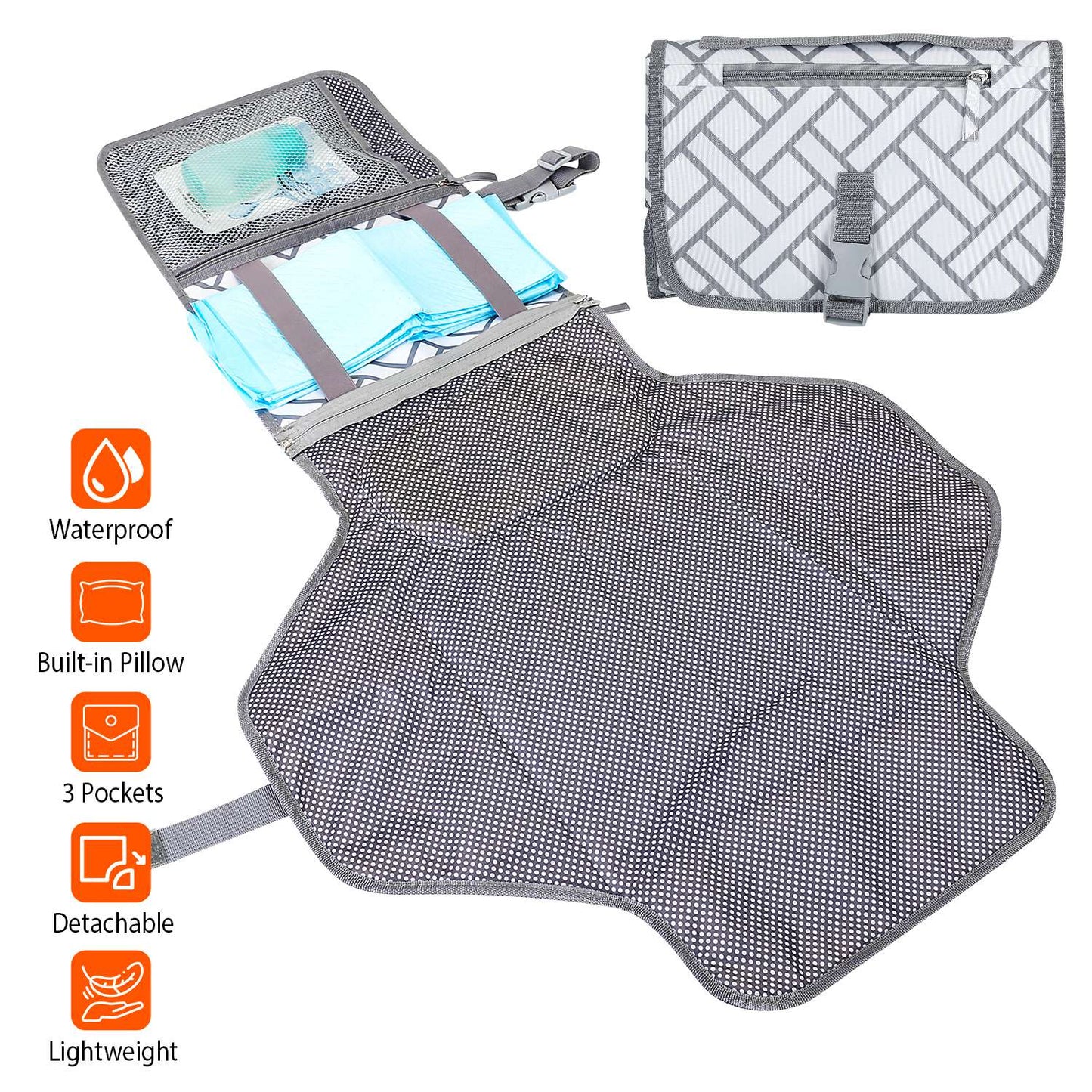 Portable Diaper Changing Pad with Storage Pockets