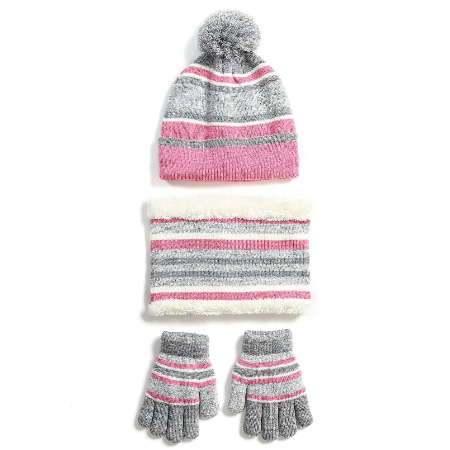 Kids Winter Warm Knitted Hat Scarf Gloves Set