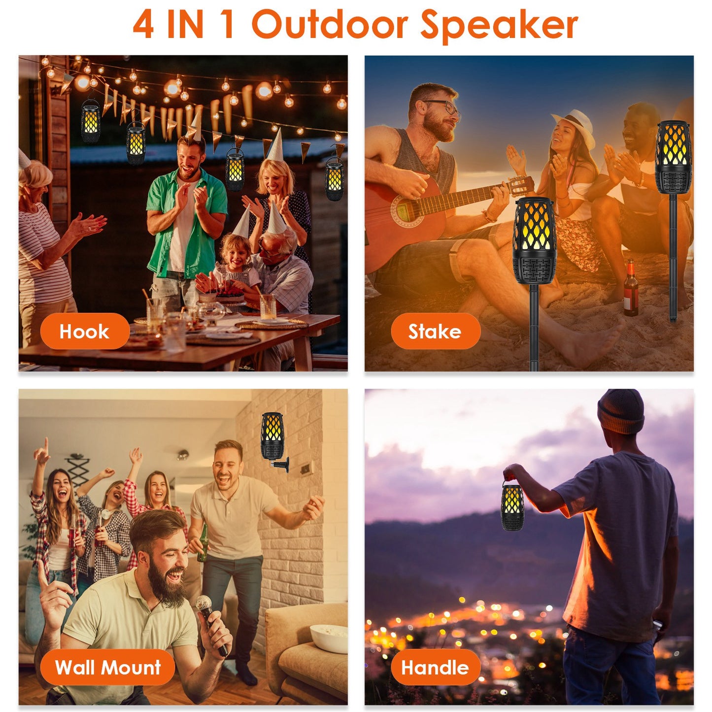 Wireless Flame Speaker with LED Lights & IPX5 Waterproof