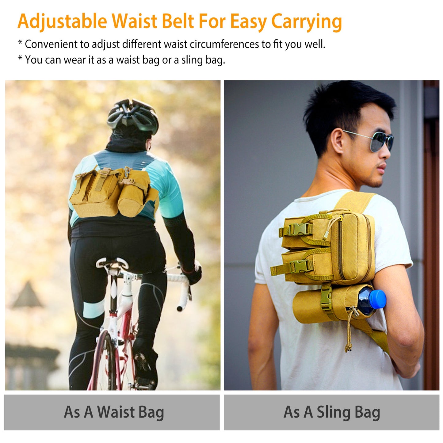 Tactical Waist Bag with Water Bottle Holder - 20L Capacity