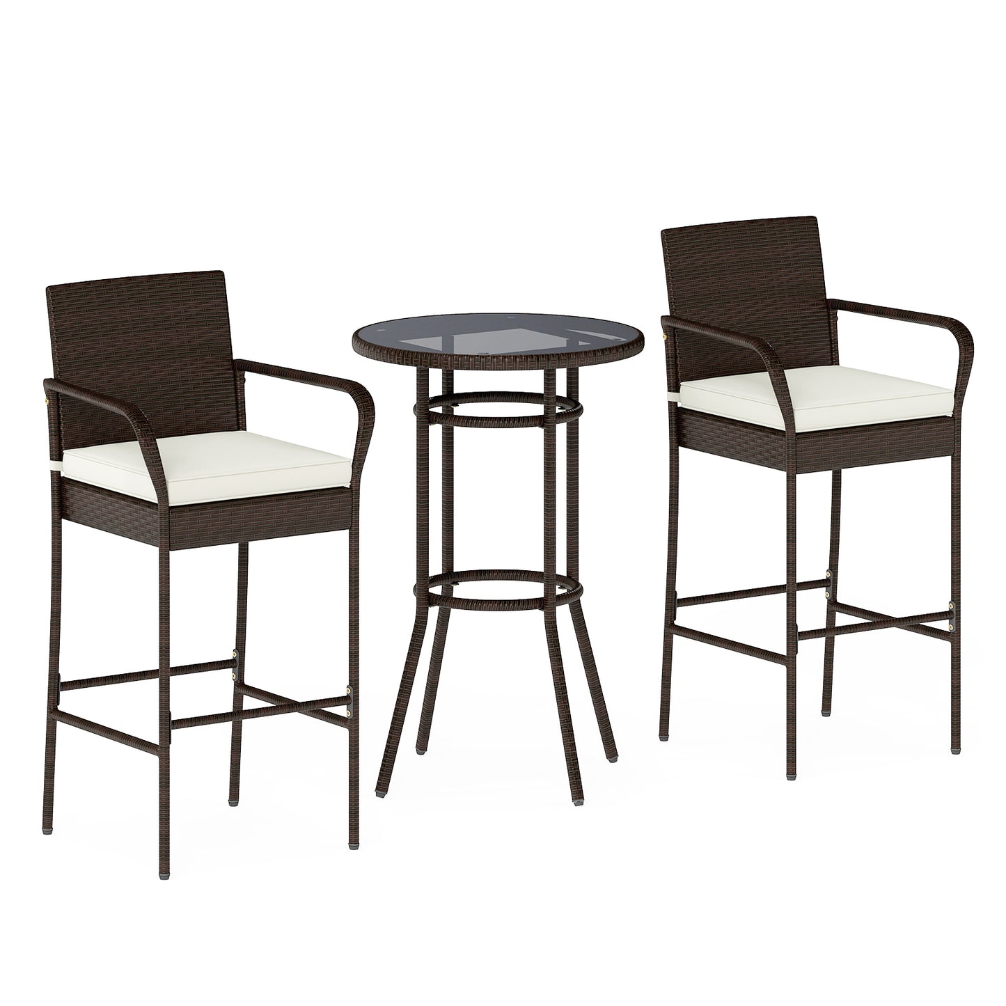 Rattan Bar Height Table and Chairs Set with Cushions