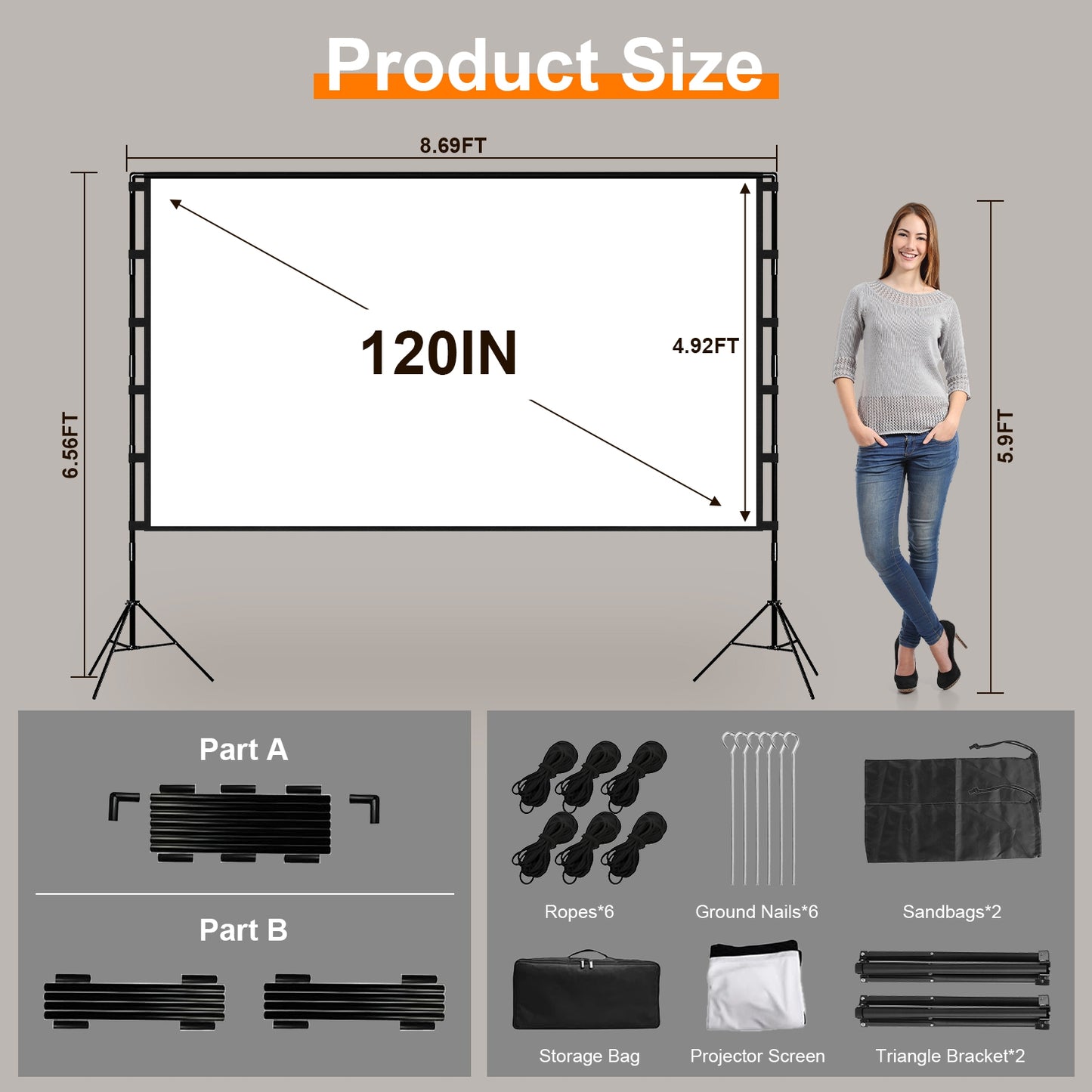 100" Projector Screen with Stand - 16:9 4K HD Portable