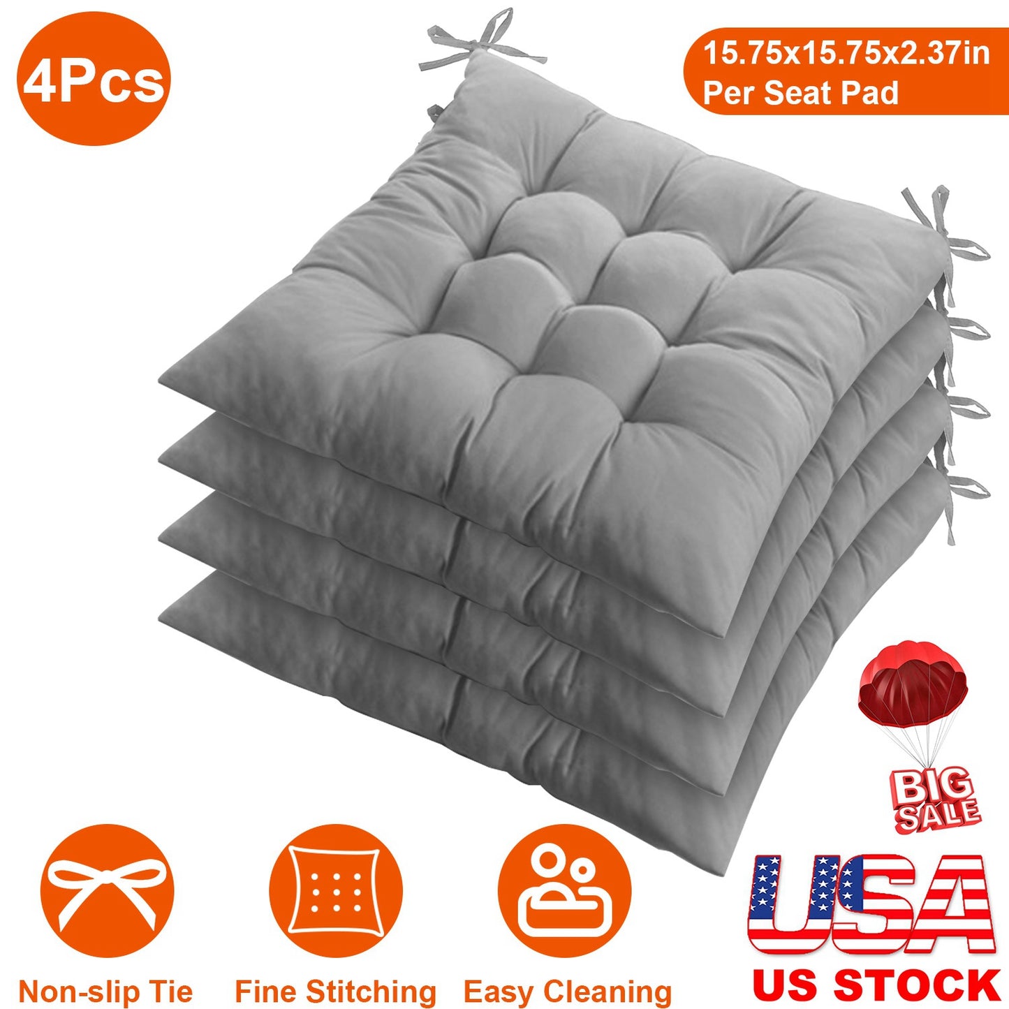 Square Chair Cushion Pads with Ties - 15.75" (Set of 4)