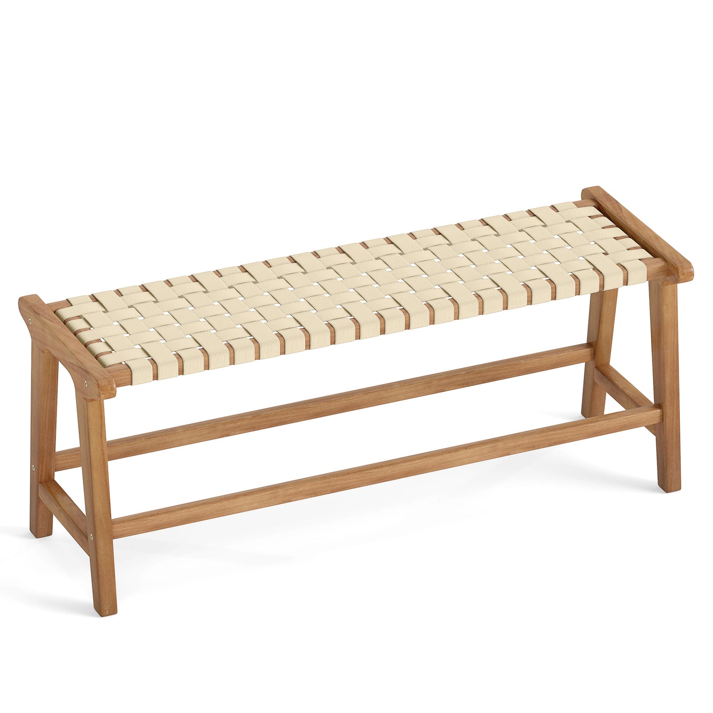 Teak Wood Patio Bench 47" with Woven Seat