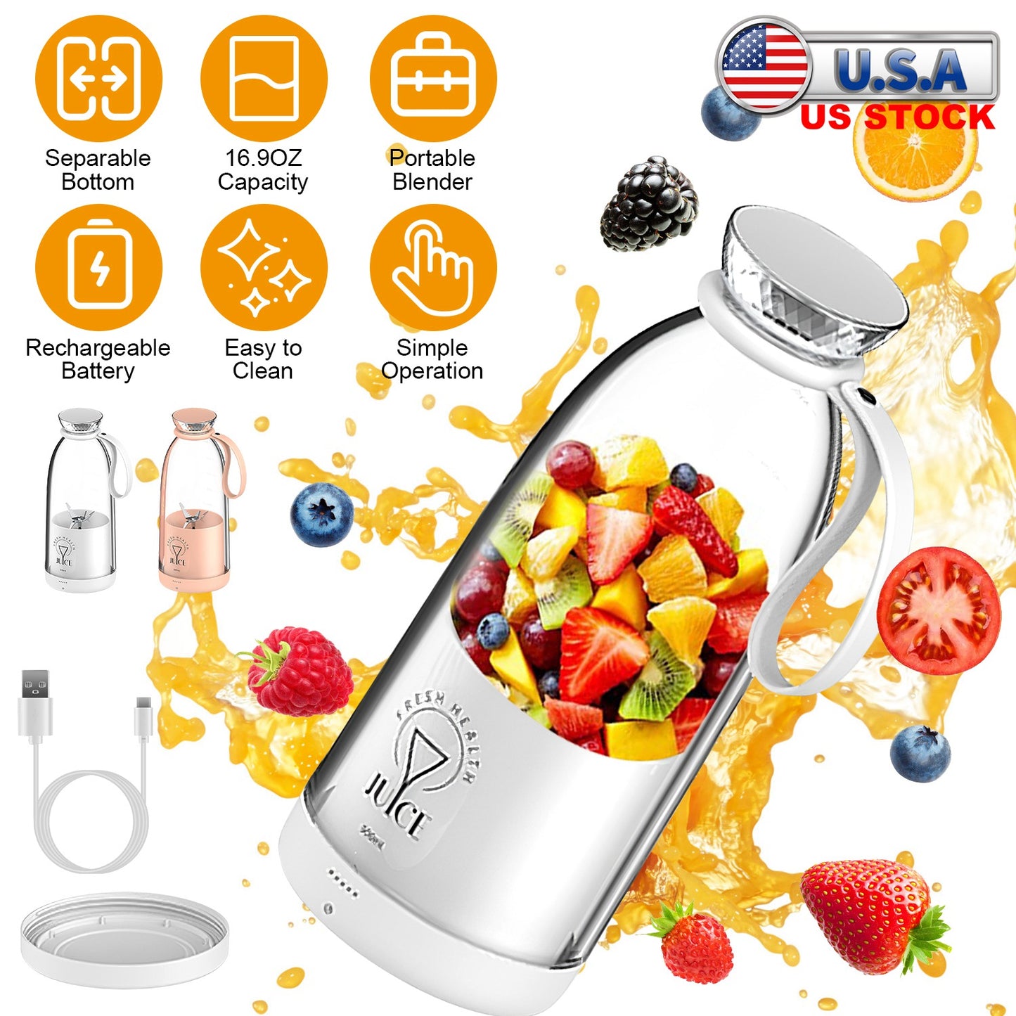 Portable Blender 16.9oz Rechargeable with 6 Stainless Blades