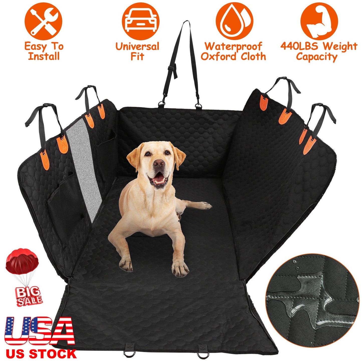 Dog Car Back Seat Cover with Mesh Window & Storage Bags