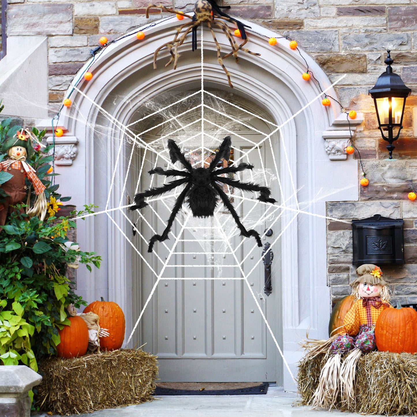 Giant Halloween Spider Decoration with 126" Spider Web Set