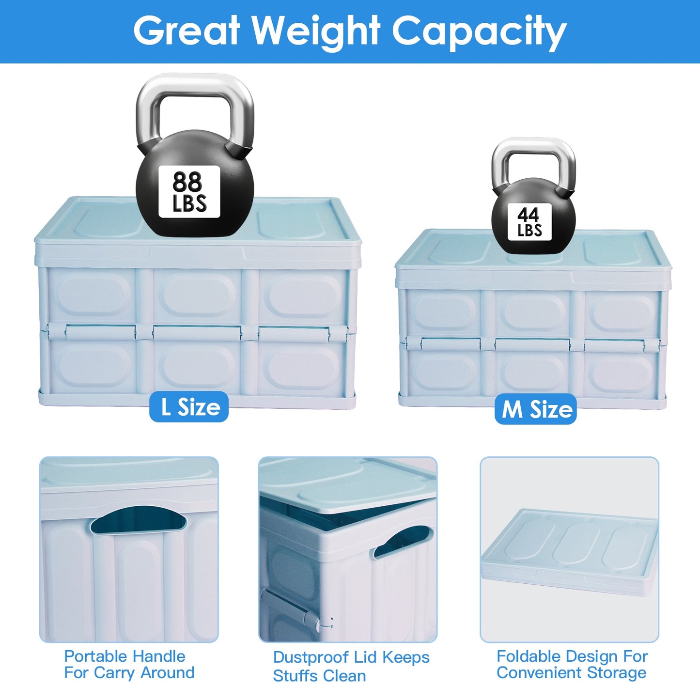 Collapsible Storage Bins with Lids - 2 Pack Stackable Organizer
