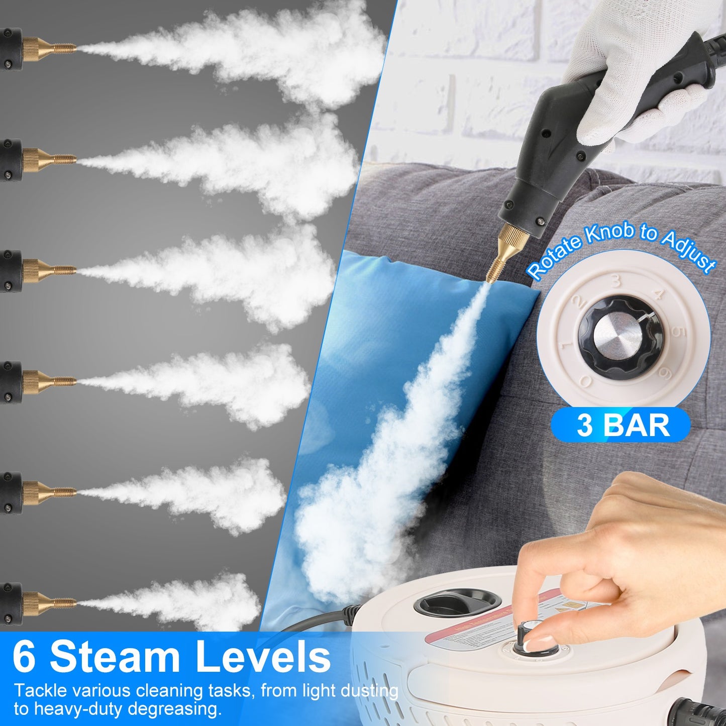 Handheld Steam Cleaner 2500W with 9 Accessories & 6 Levels