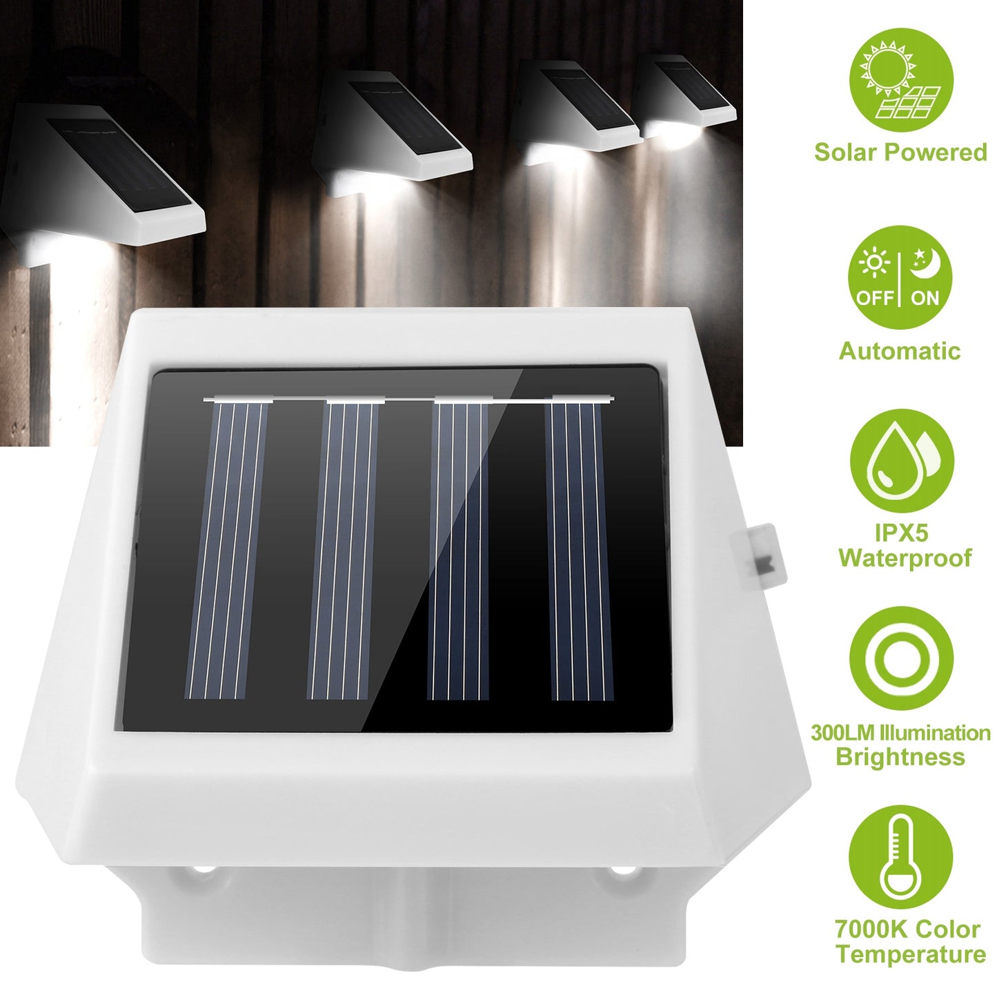 Solar Powered Stair Light with Auto Dusk-to-Dawn Sensor