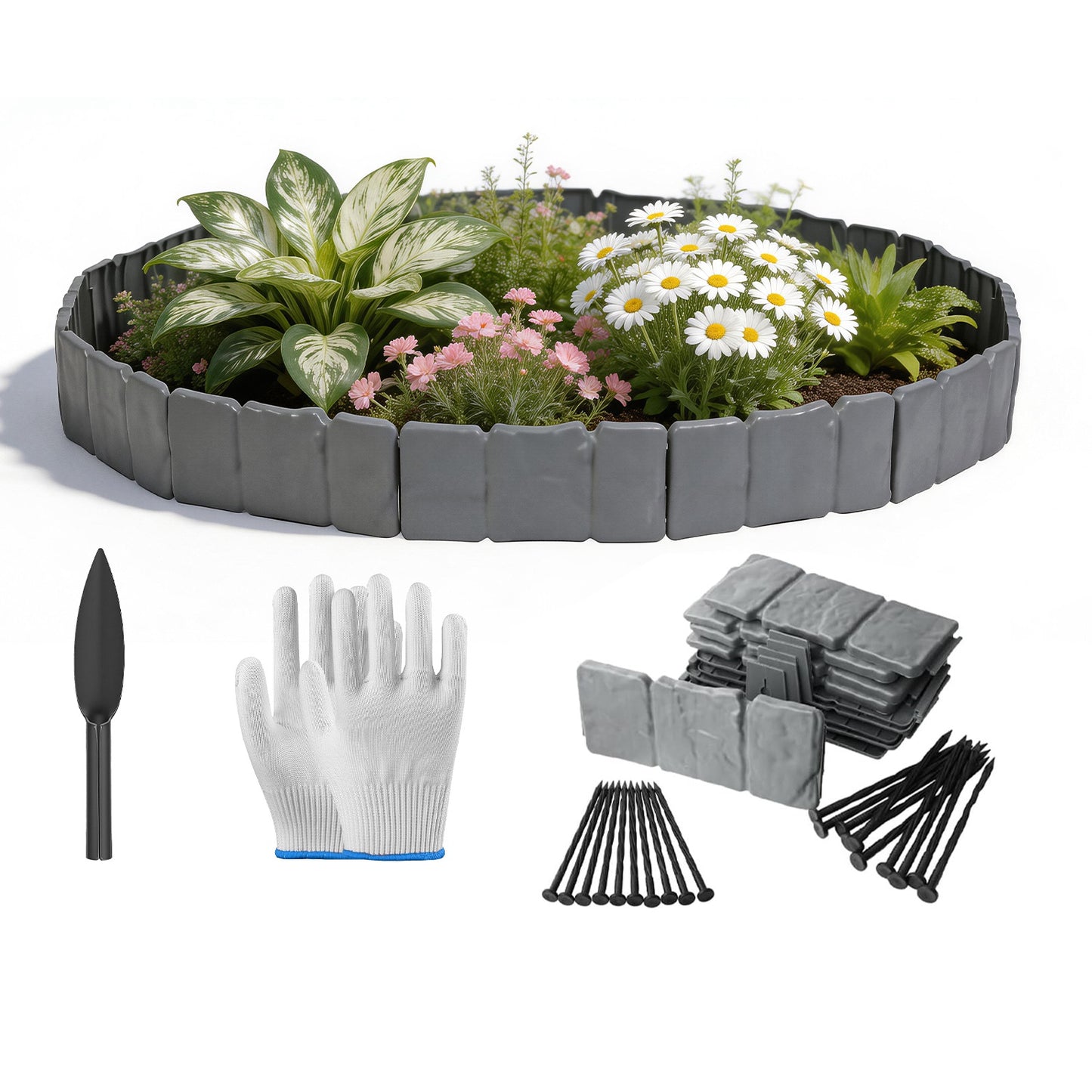 Plastic Landscape Edging 16FT Kit with Cobblestone Design