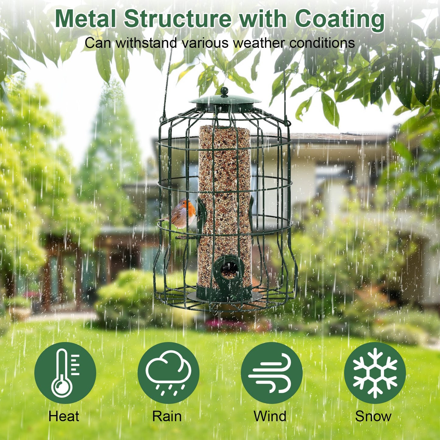 Squirrel-Proof Metal Bird Feeder with 4 Feeding Ports