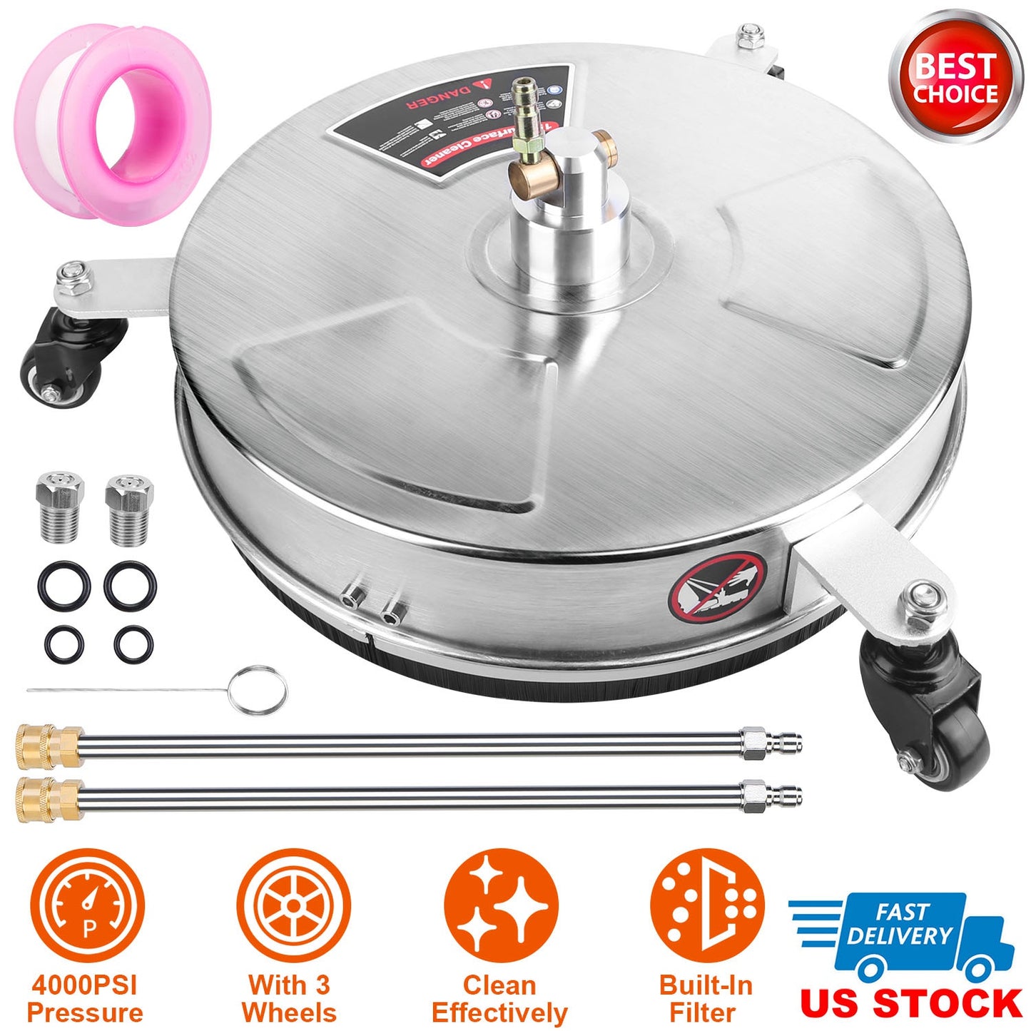 15" Pressure Washer Surface Cleaner 4000PSI with Wheels
