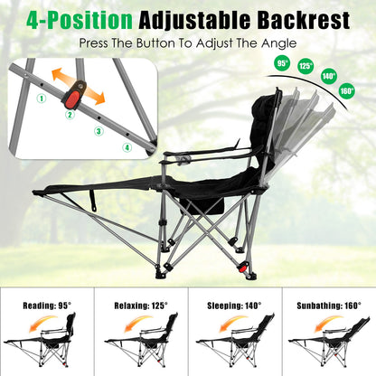 Reclining Camping Chair with Footrest - 4-Position Adjustable