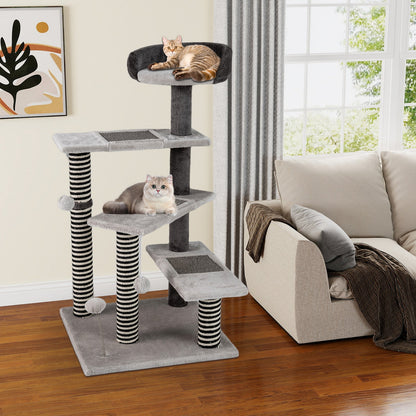 93 CM Tall Cat Tree Kitten Tower with Sisal and Jute Scratching Posts-Gray