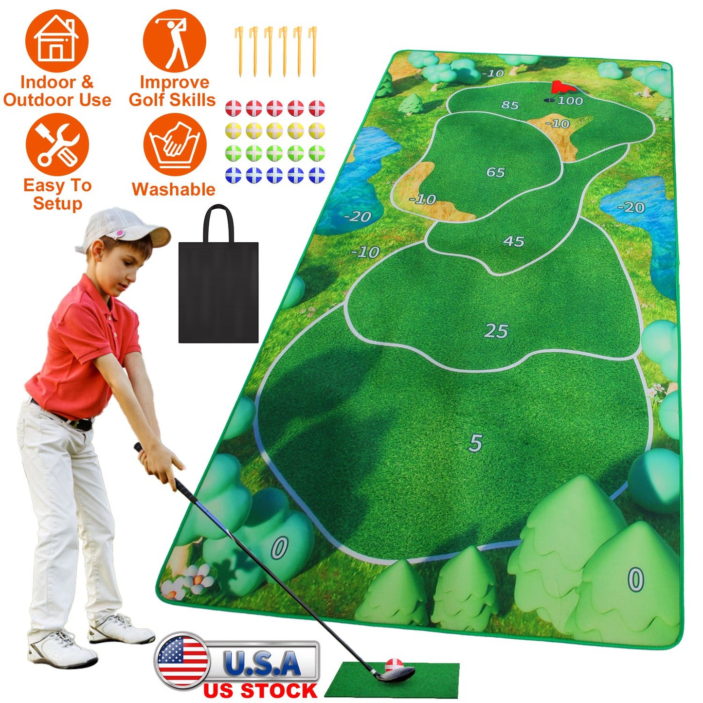 Golf Chipping Game Set with 20 Sticky Balls and Target Mat