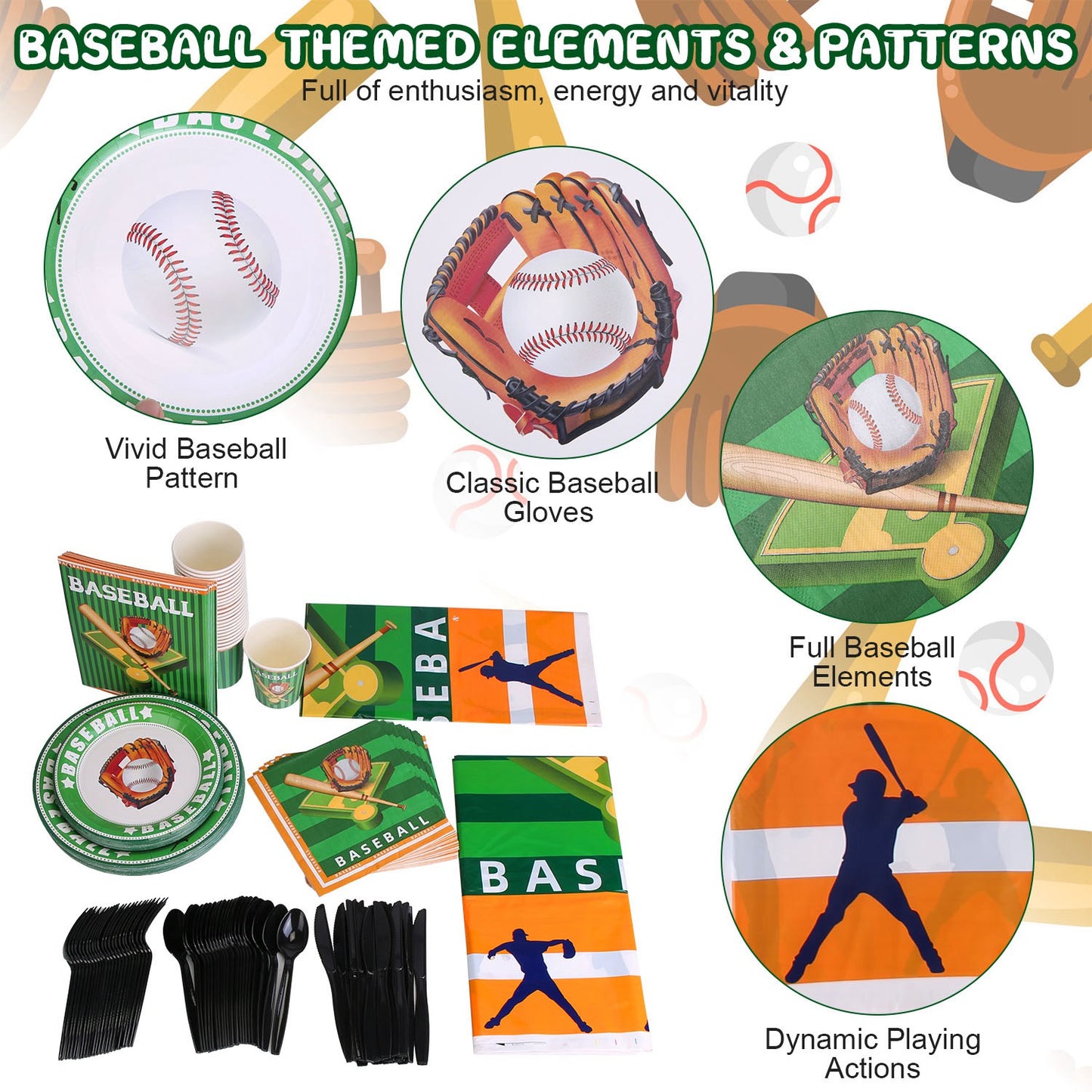 Baseball Party Supplies Kit for 24 Guests - 171 Pieces