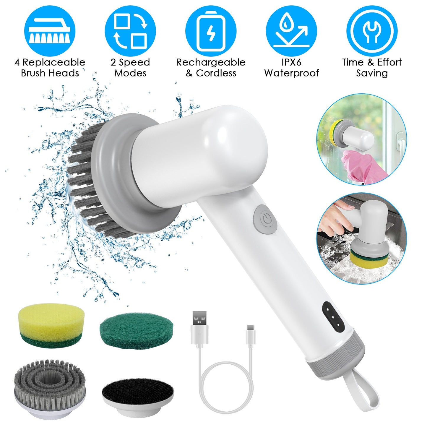 Electric Spin Scrubber with 4 Brush Heads & 2 Speeds