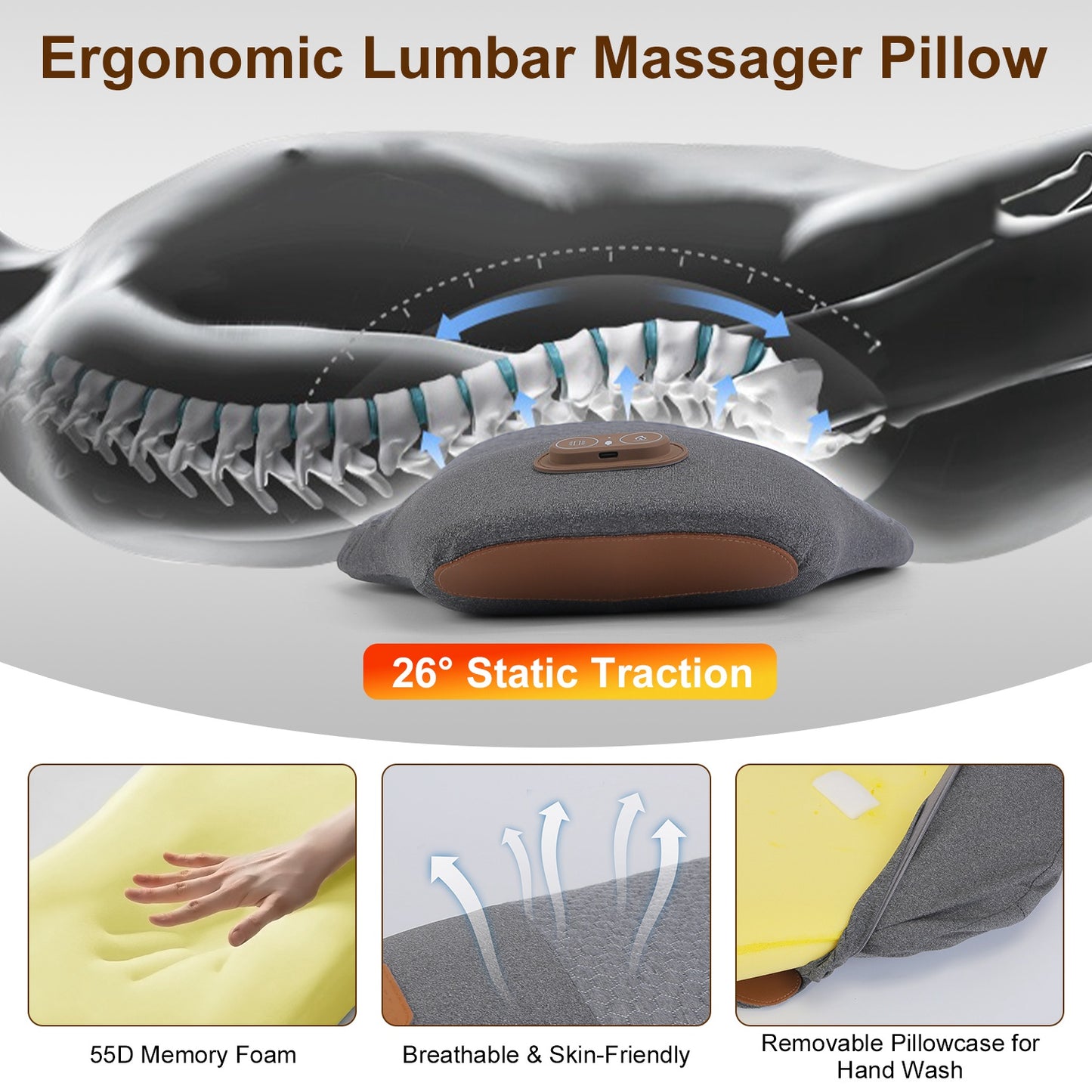 Electric Lumbar Massager Pillow with Heat & Vibration