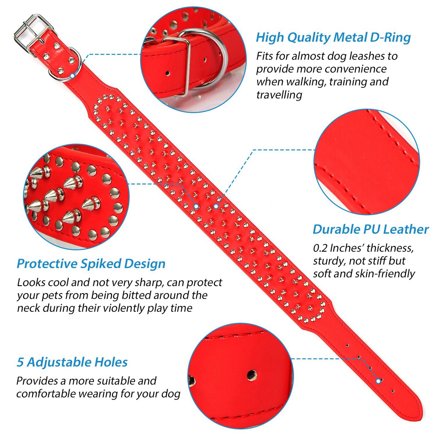 Spiked Dog Collar - Adjustable PU Leather with Studs