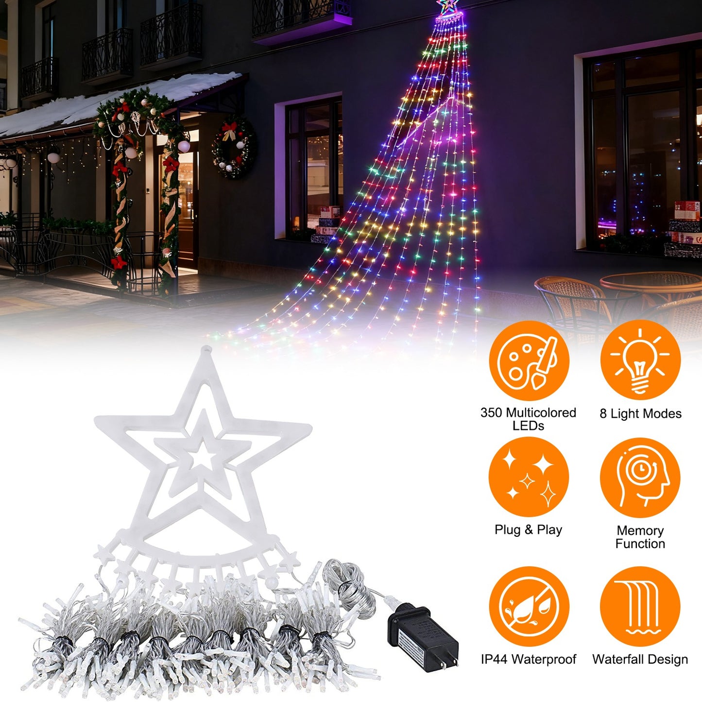 Star Waterfall Tree String Lights 350 LED Multicolor 11.48ft