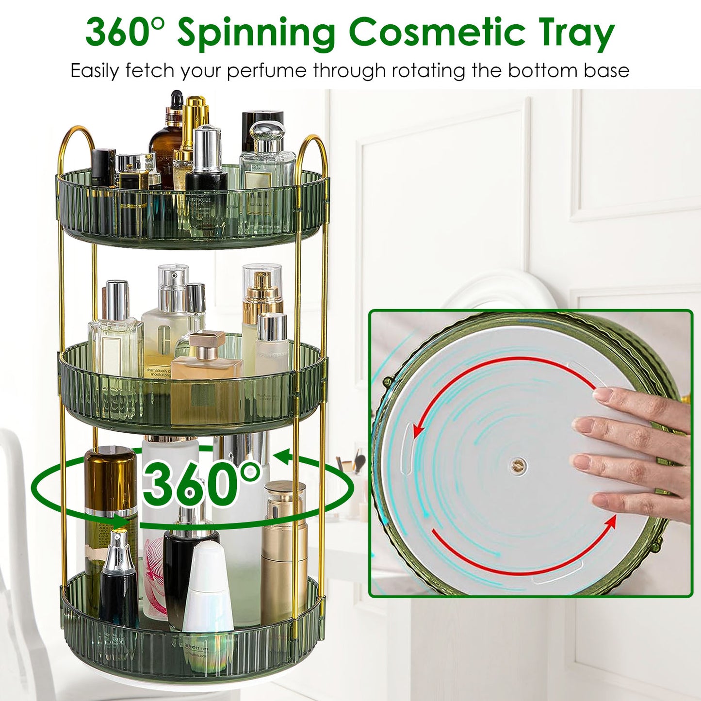 3-Tier Rotating Makeup Organizer with 360° Spin