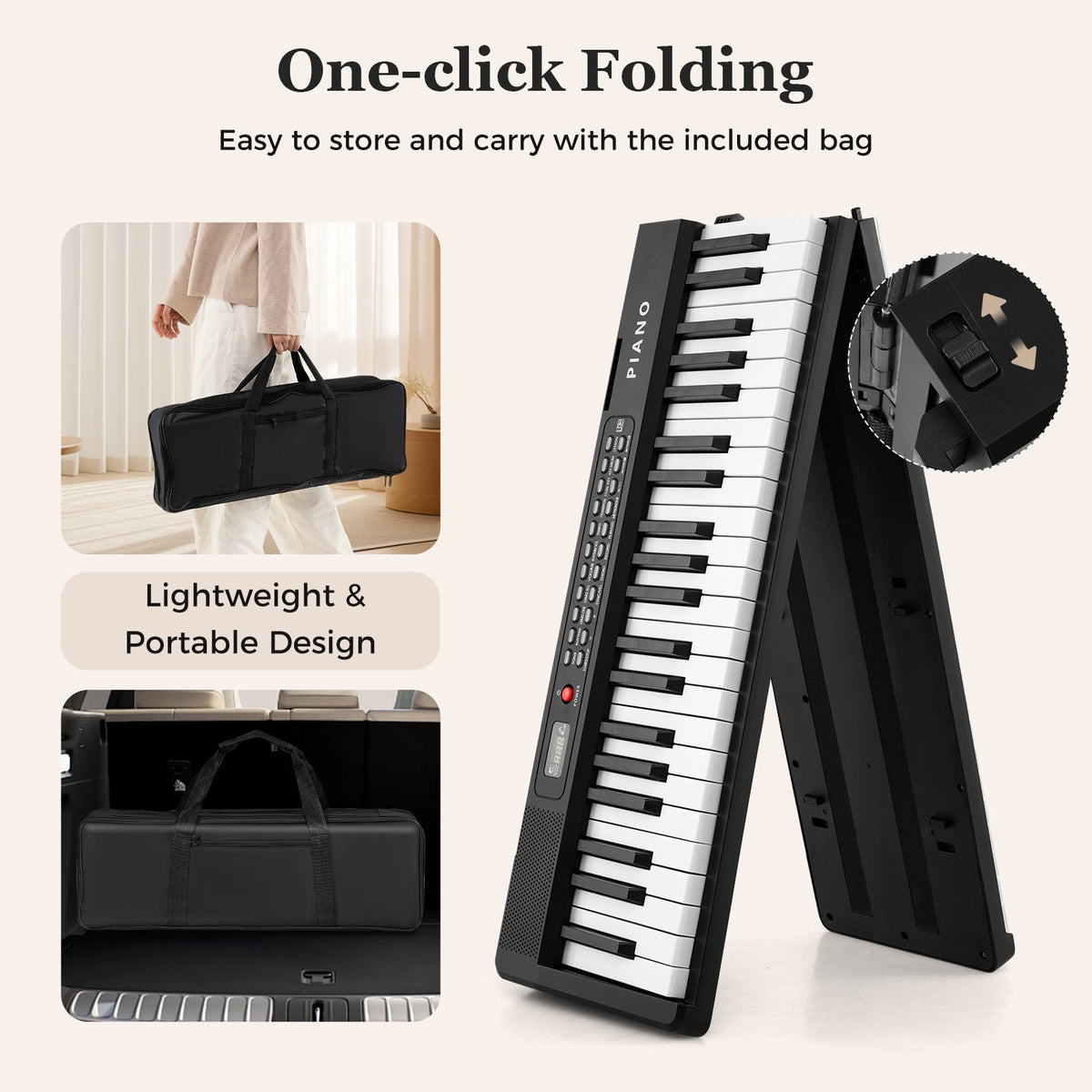 88 Key Foldable Piano Keyboard Portable Semi Weighted Electric Piano-Black
