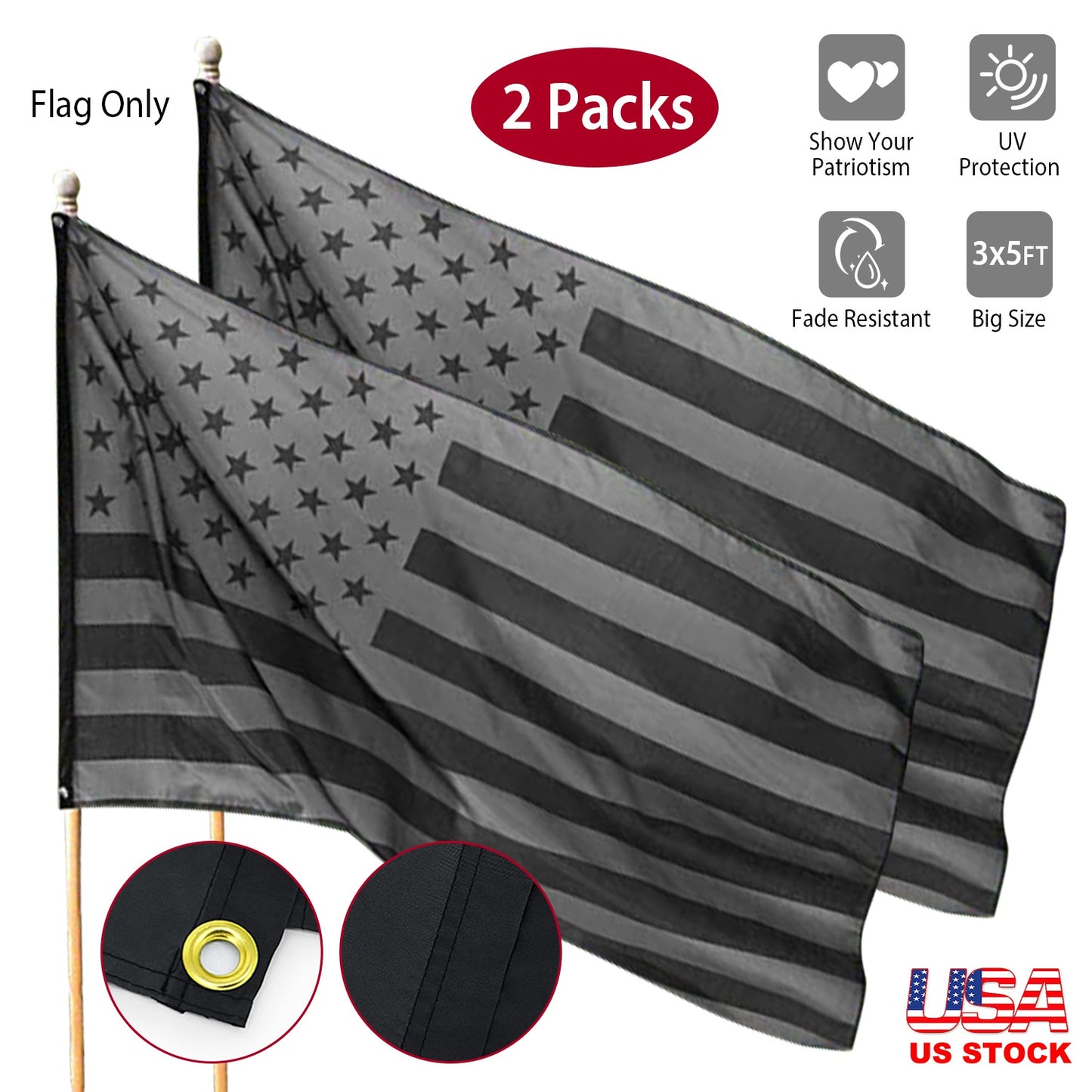 All Black American Flag 3x5 FT with Brass Grommets