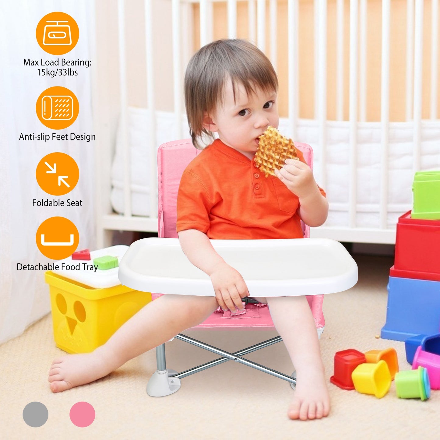 Portable Baby Booster Seat with Detachable Tray & Carry Bag