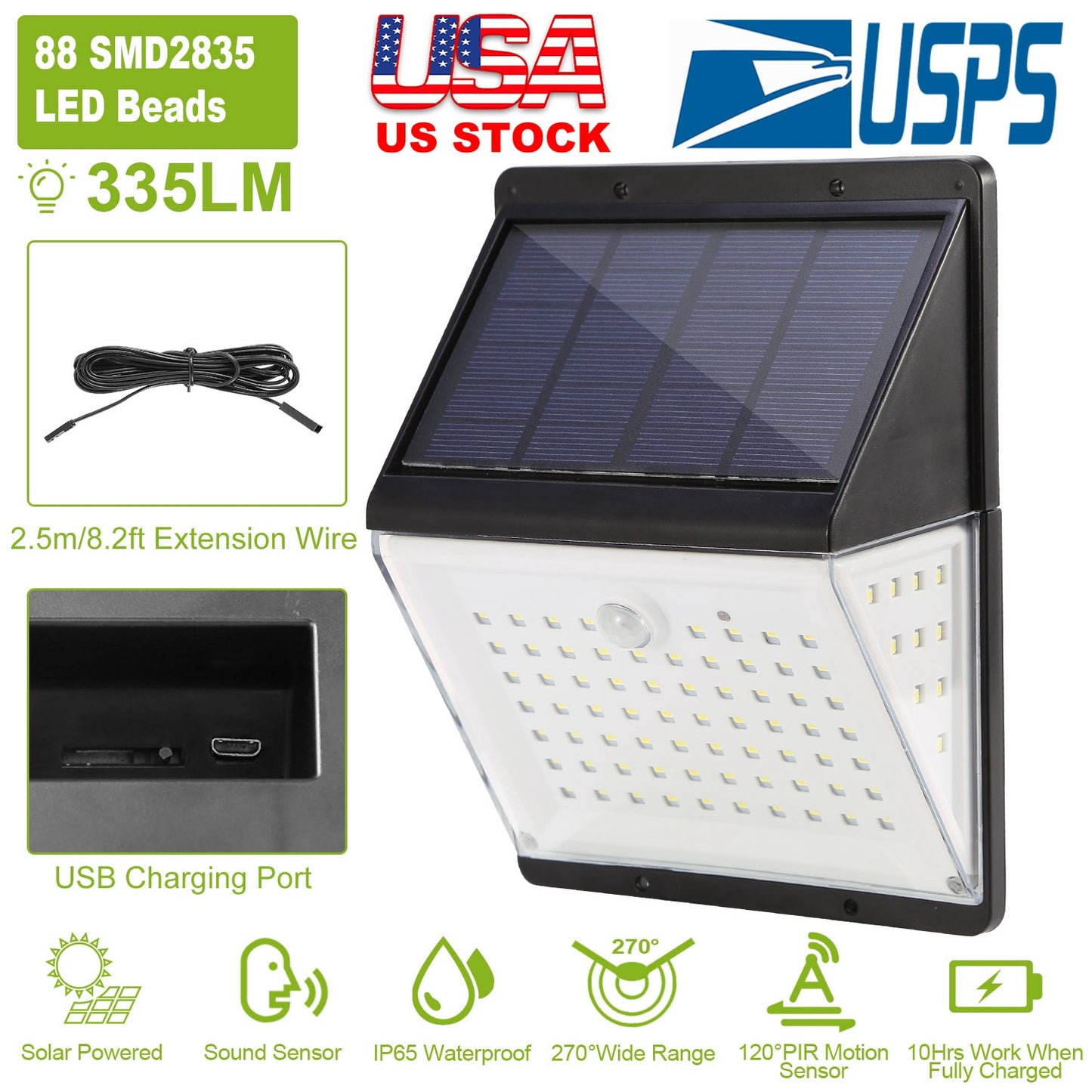 Solar Motion Sensor Wall Light with 88 LEDs and Remote Control